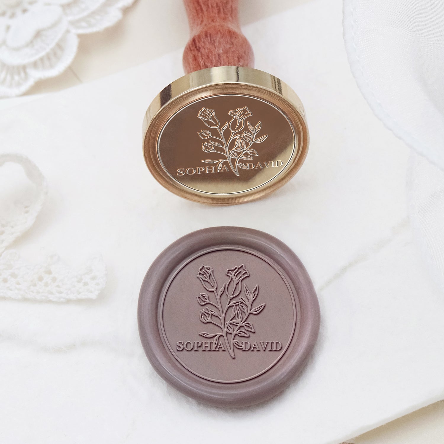 Tampon encreur de sceau de cire personnalisé pour mariage Stamprints Nom et Date 2