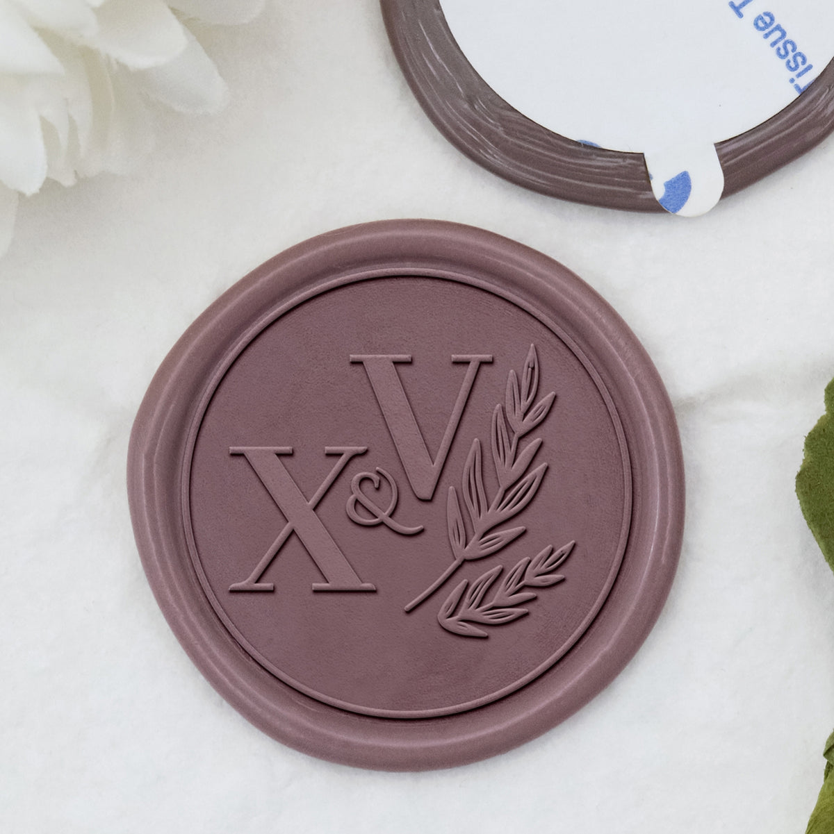 Autocollants Stamprints Personnalisé Branche d'Olivier Mariage Monogramme Sceau de Cire 1