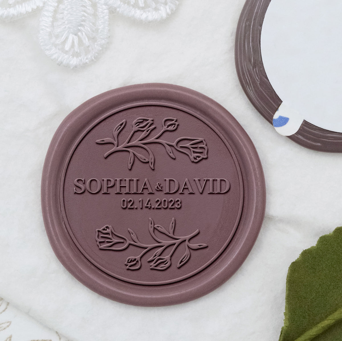 Stamprints Custom Tulip Wedding Name and Date Wax Seal Stickers 1