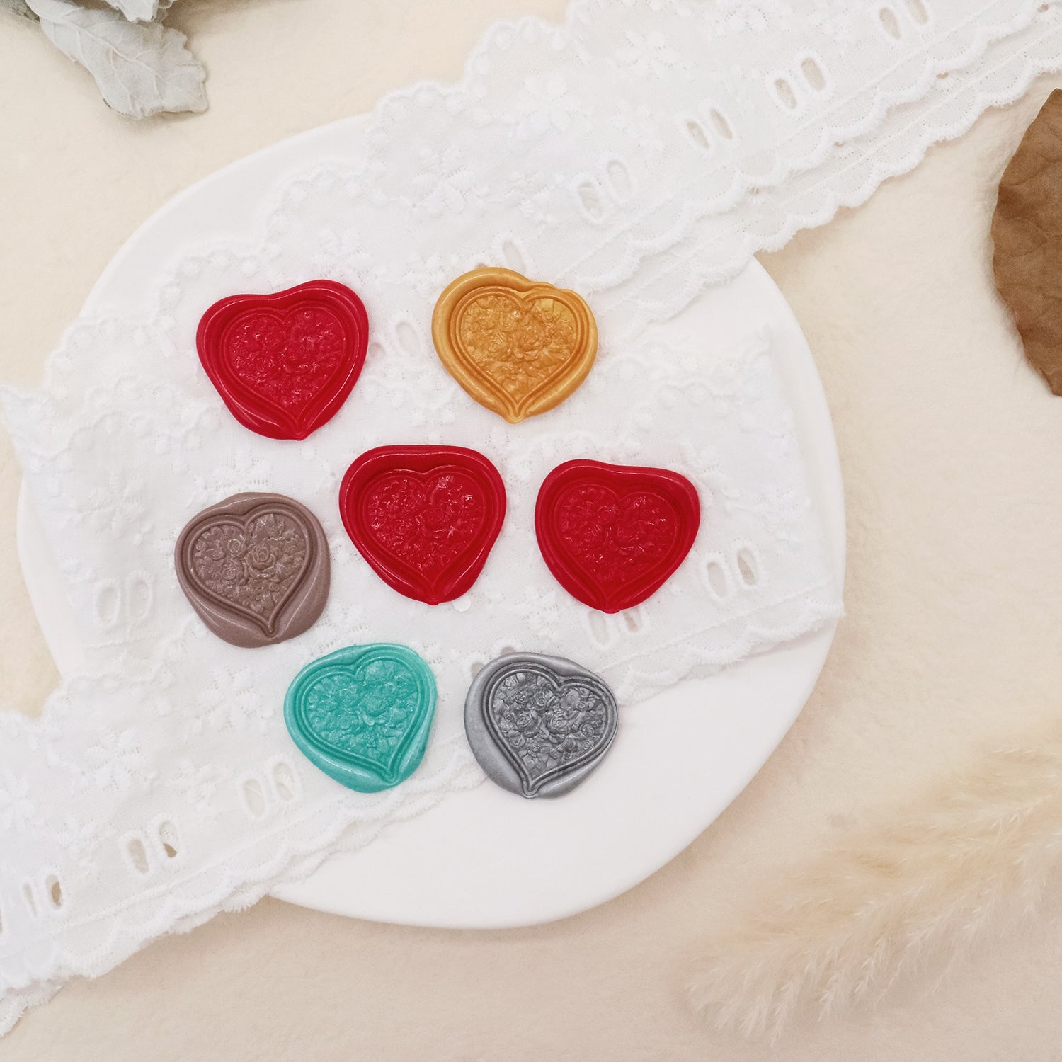 Stamprints 3D Relief Heart Shaped Self-adhesive Wax Seal Stickers 3