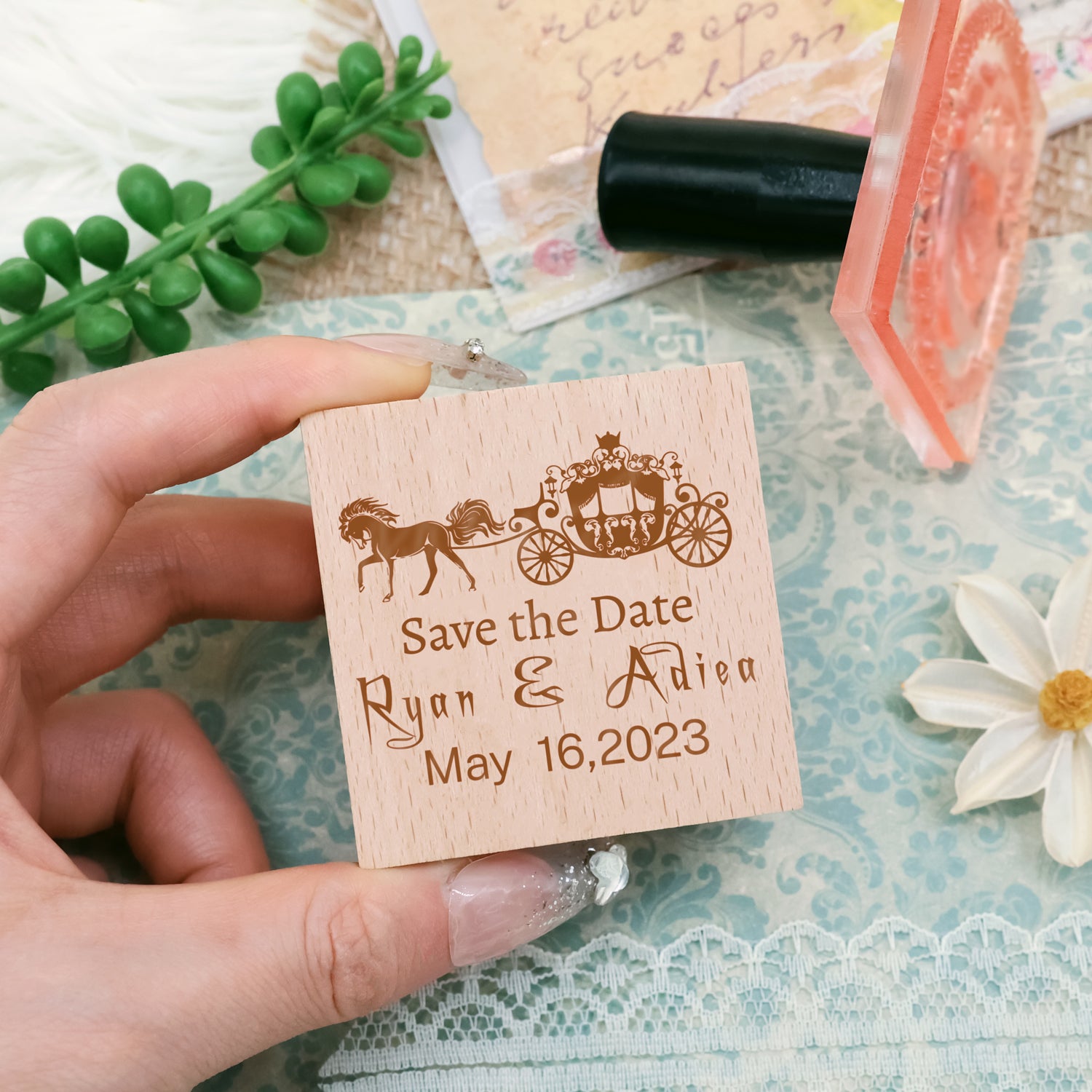 Tampon en Caoutchouc Personnalisé Save the Date de Mariage (25 Modèles)1