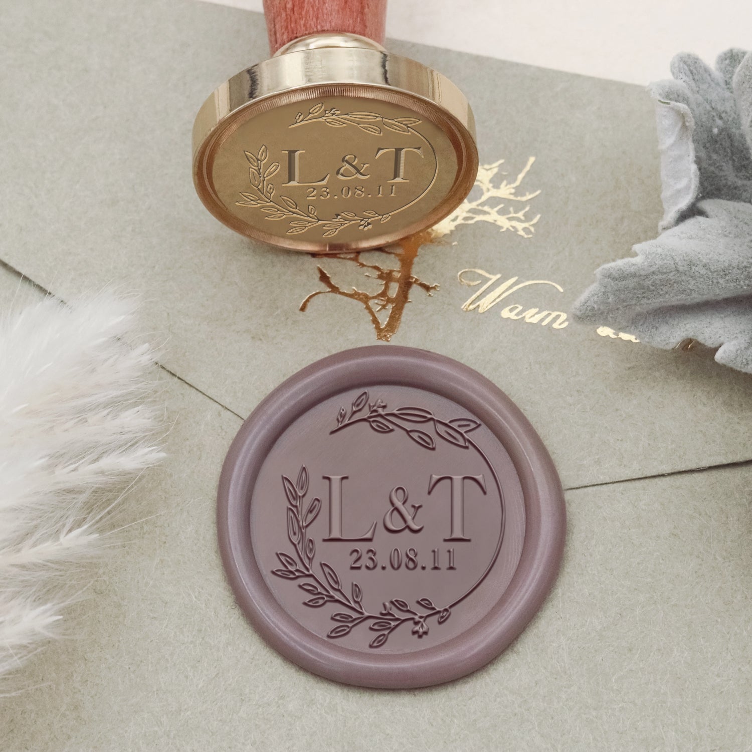 Tampon encreur sceau de cire monogramme de mariage Lily personnalisé-30 2