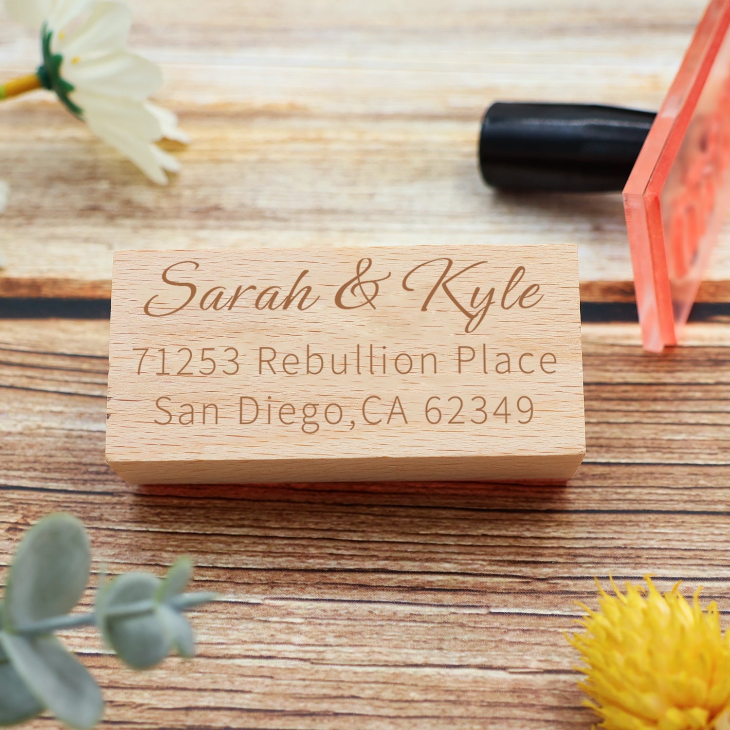 Custom Rectangular Handwriting Font Address Return Rubber Stamp - Style 9 3