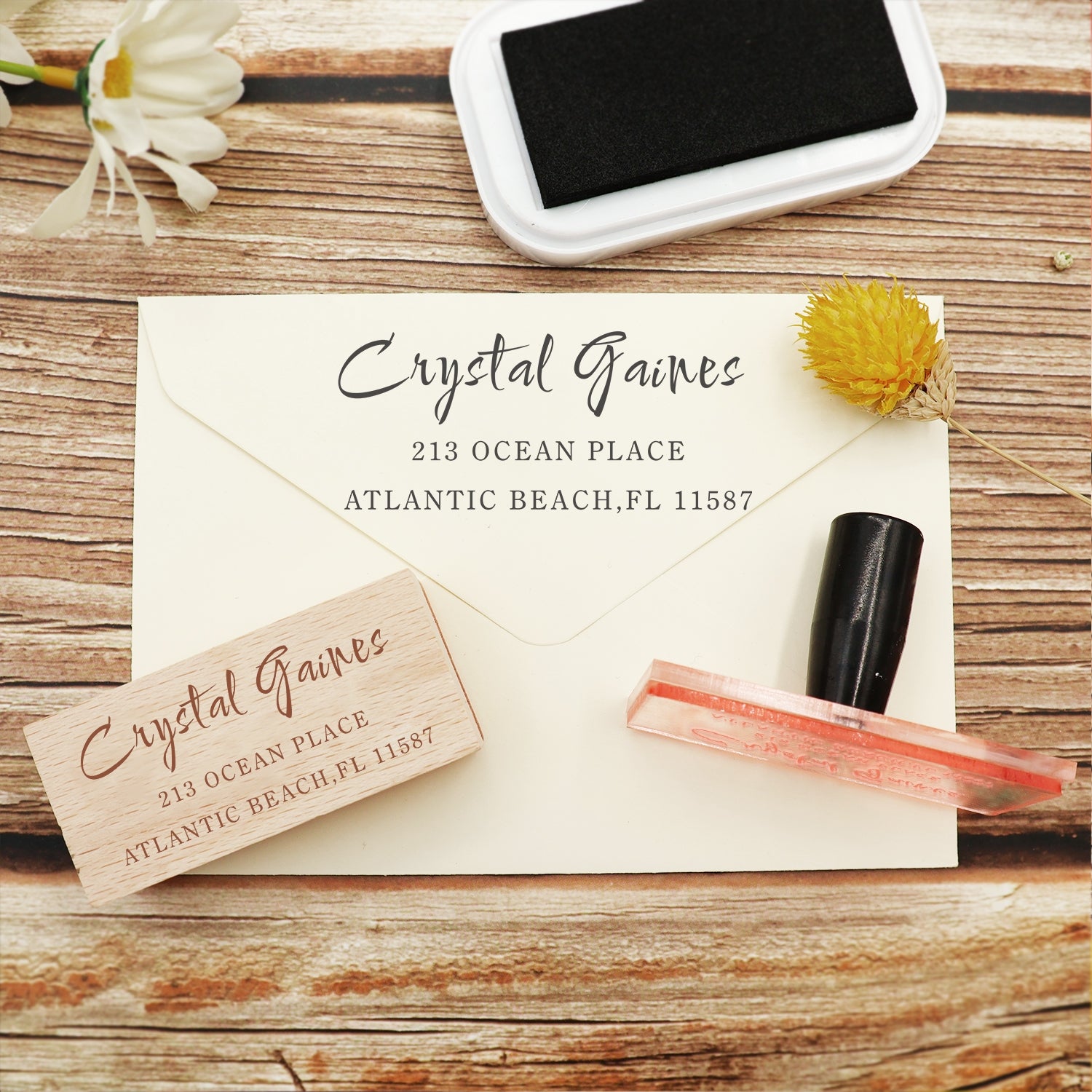 Custom Rectangular Handwriting Font Address Return Rubber Stamp - Style 15 2