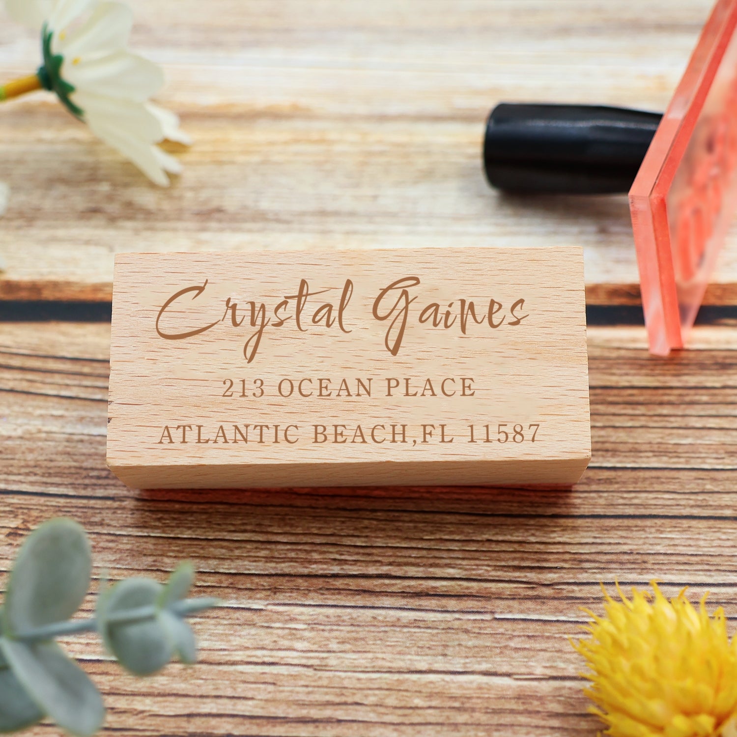Custom Rectangular Handwriting Font Address Return Rubber Stamp - Style 15 3