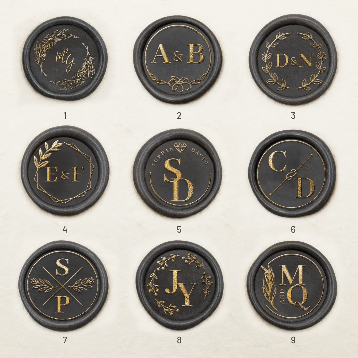 Autocollants Personnalisés de Sceau de Cire Autocollant avec Monogramme de Mariage (36 Modèles) 1-9