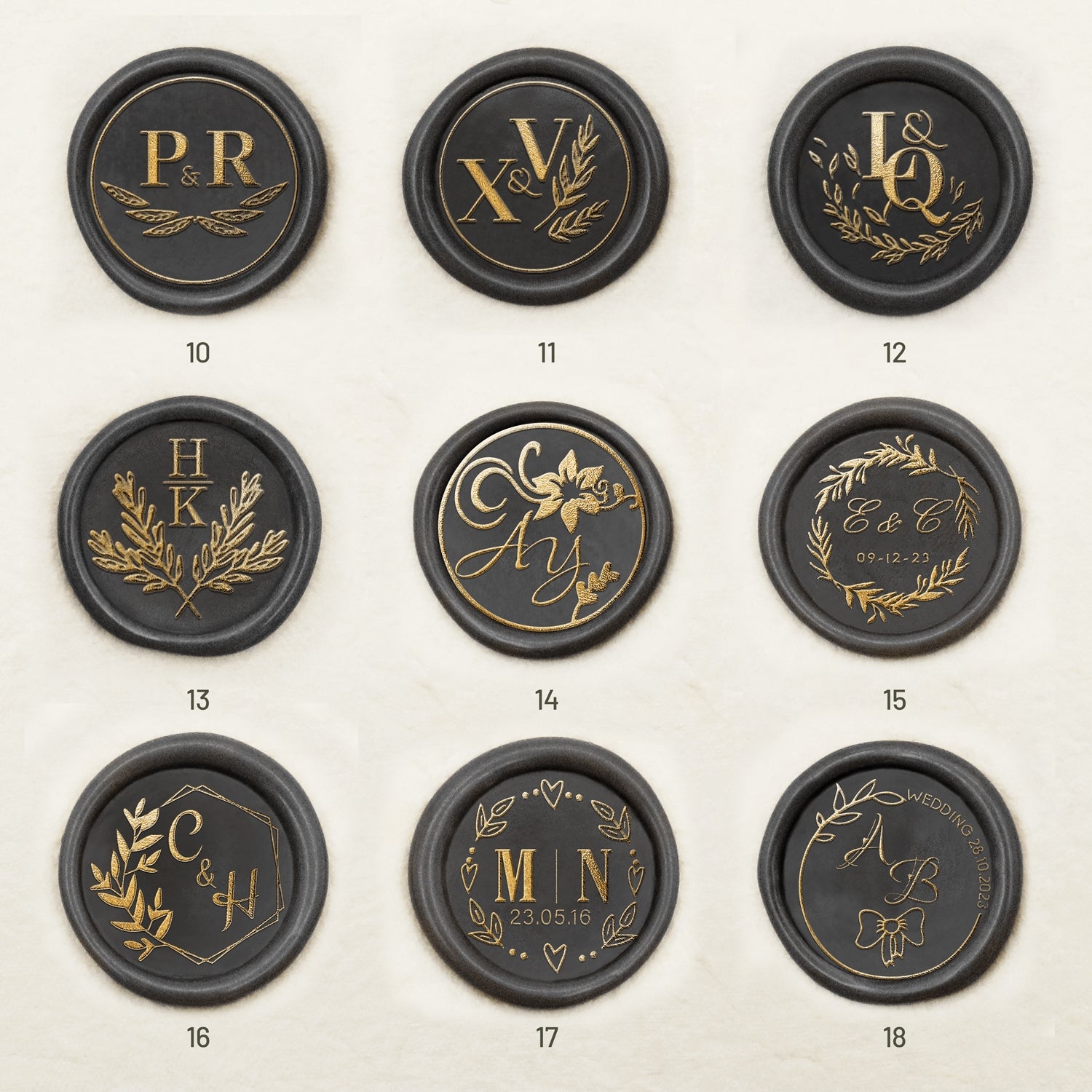 Autocollants Personnalisés de Sceau de Cire Autocollant de Monogramme de Mariage (36 Modèles) 10-18