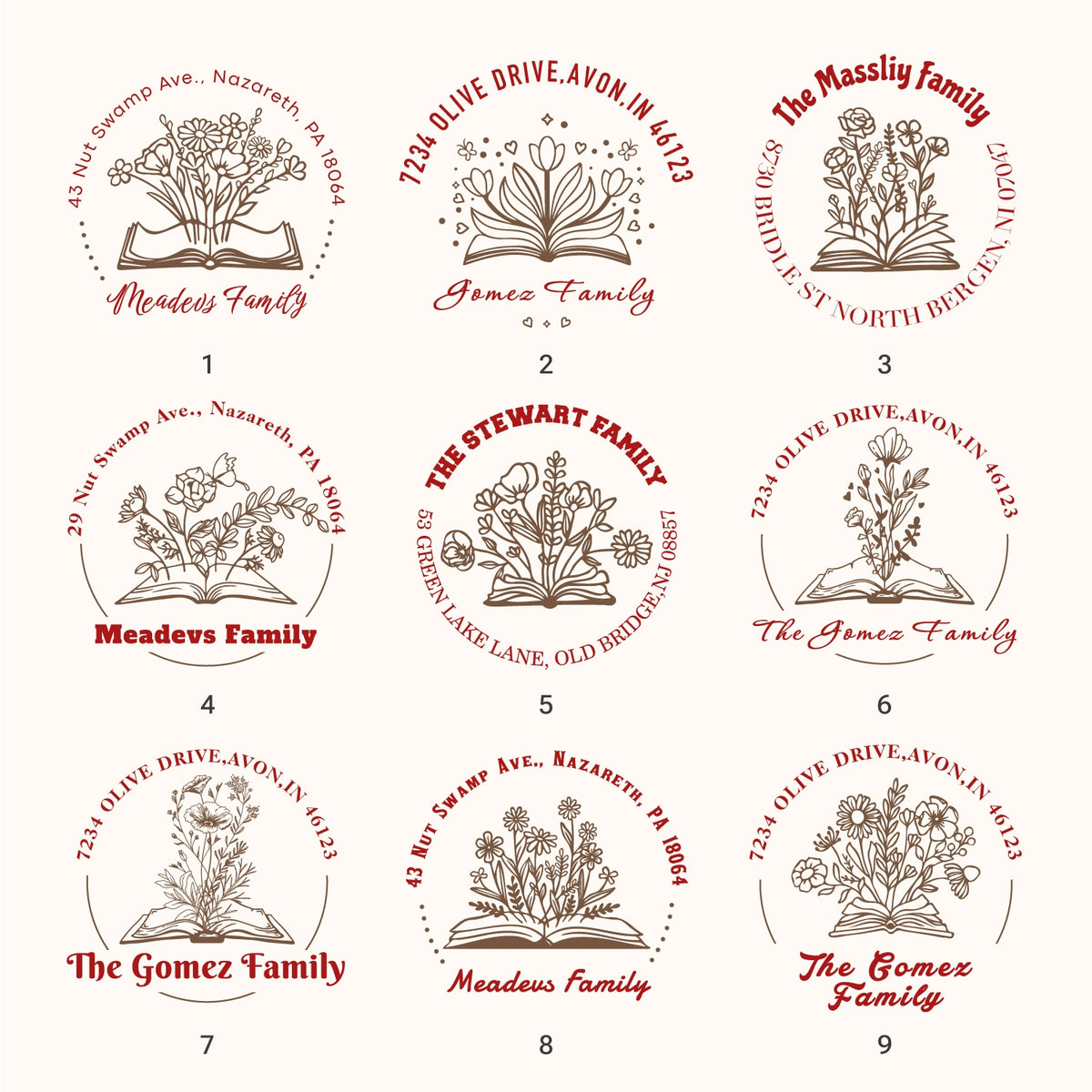 Custom Botanical Library Rubber Stamp (14 Designs) 1
