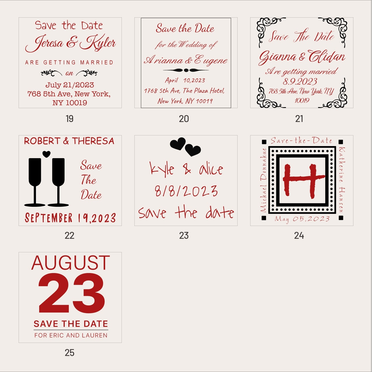 Tampon en Caoutchouc Personnalisé pour Réservez la Date de Mariage (25 Designs) SKU3