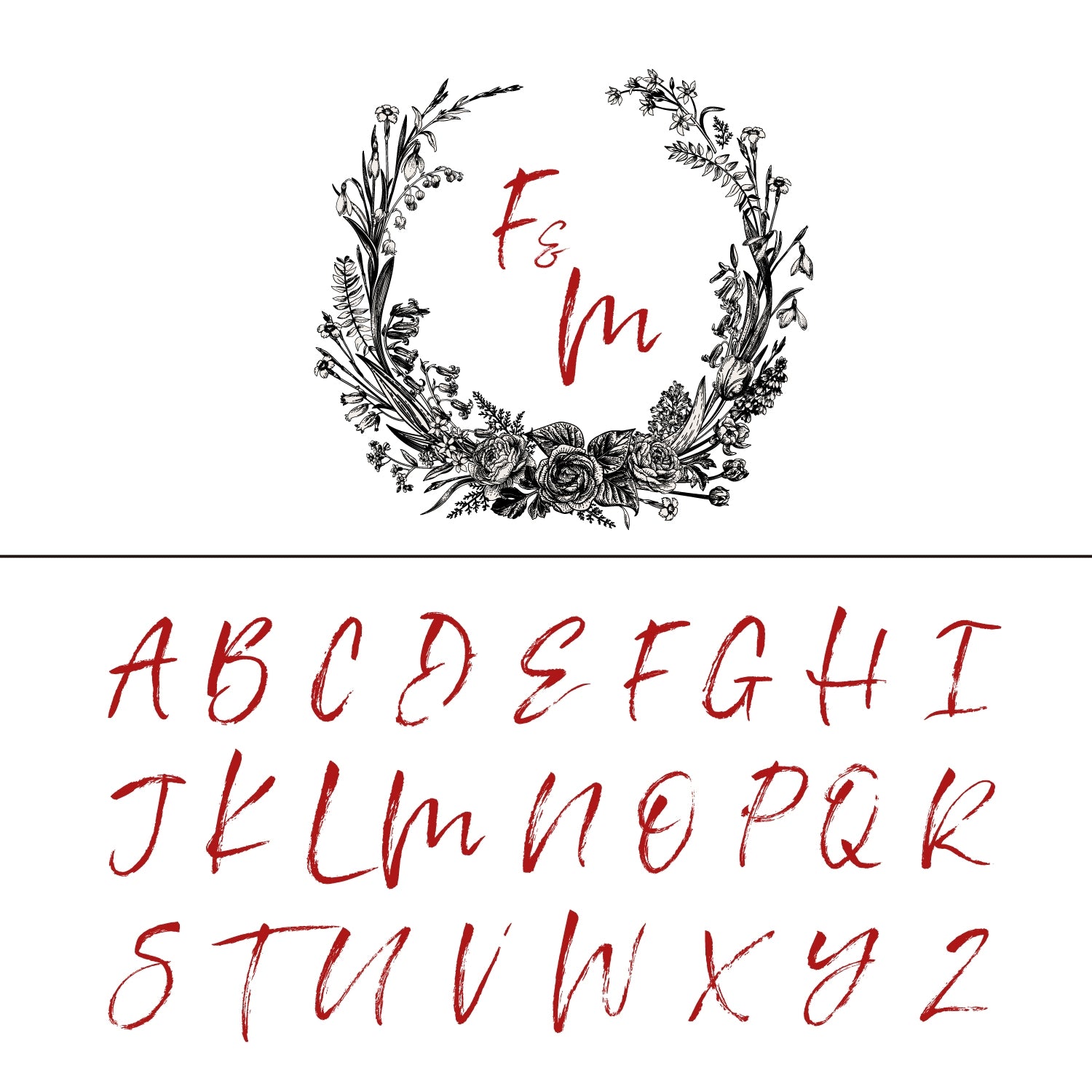 Custom Botanical Wedding Monogram Rubber Stamp - Style 11 11
