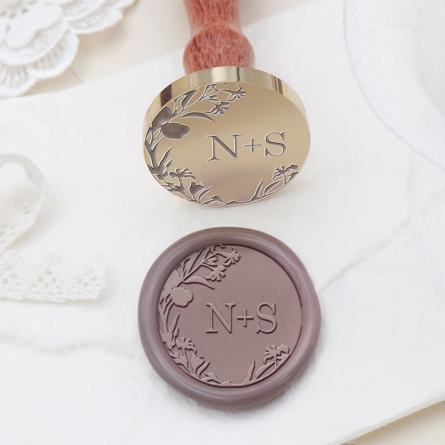 Custom Borderless Botanical Wedding Monogram Wax Seal Stamp (27 Designs)