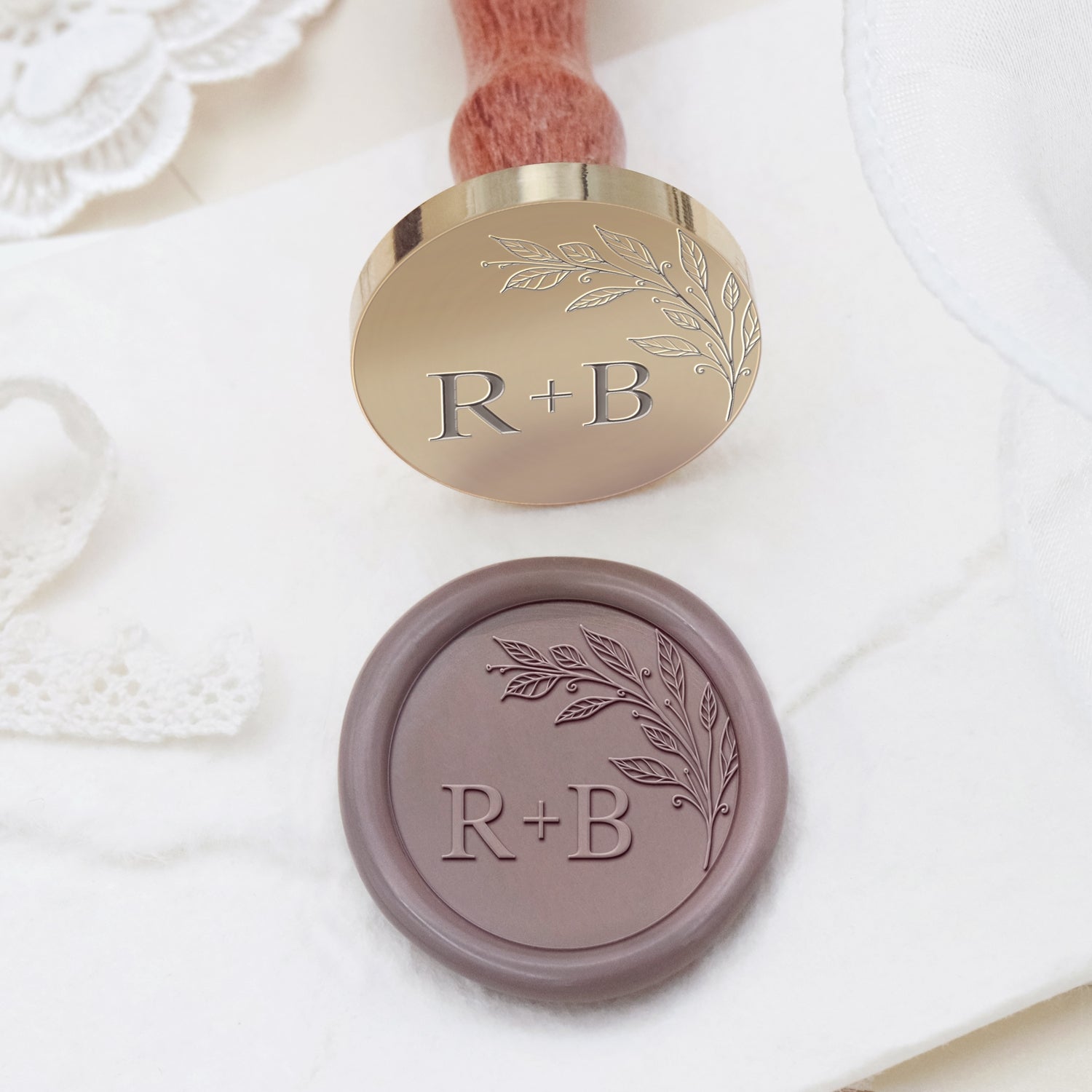 Tampon encreur de sceau de cire monogramme de mariage botanique sans bordure personnalisé - Style 5 2