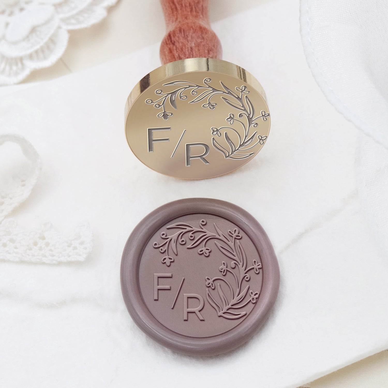 Custom Borderless Botanical Wedding Monogram Wax Seal Stamp - Style 8 2