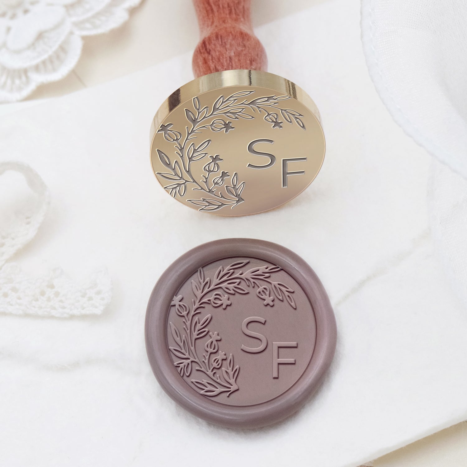 Custom Borderless Botanical Wedding Monogram Wax Seal Stamp - Style 9 2