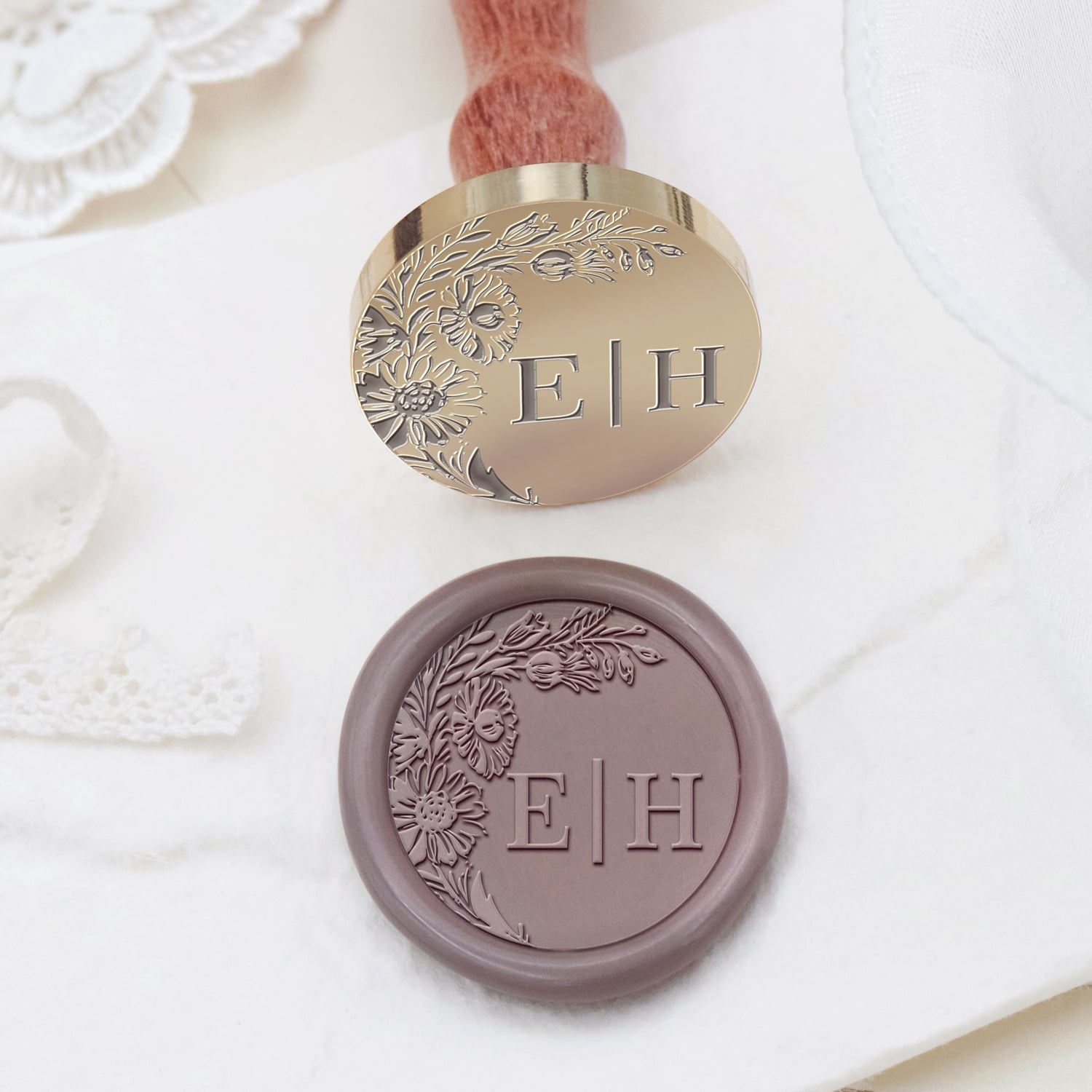 Custom Borderless Botanical Wedding Monogram Wax Seal Stamp - Style 13 2