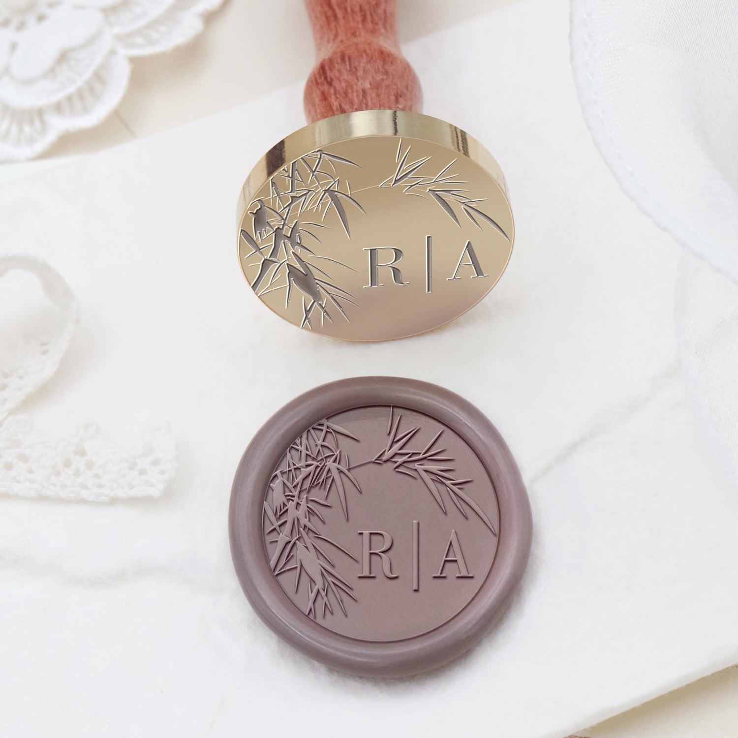 Tampon encreur personnalisé sans bordure botanique mariage monogramme sceau de cire - Style 17 2