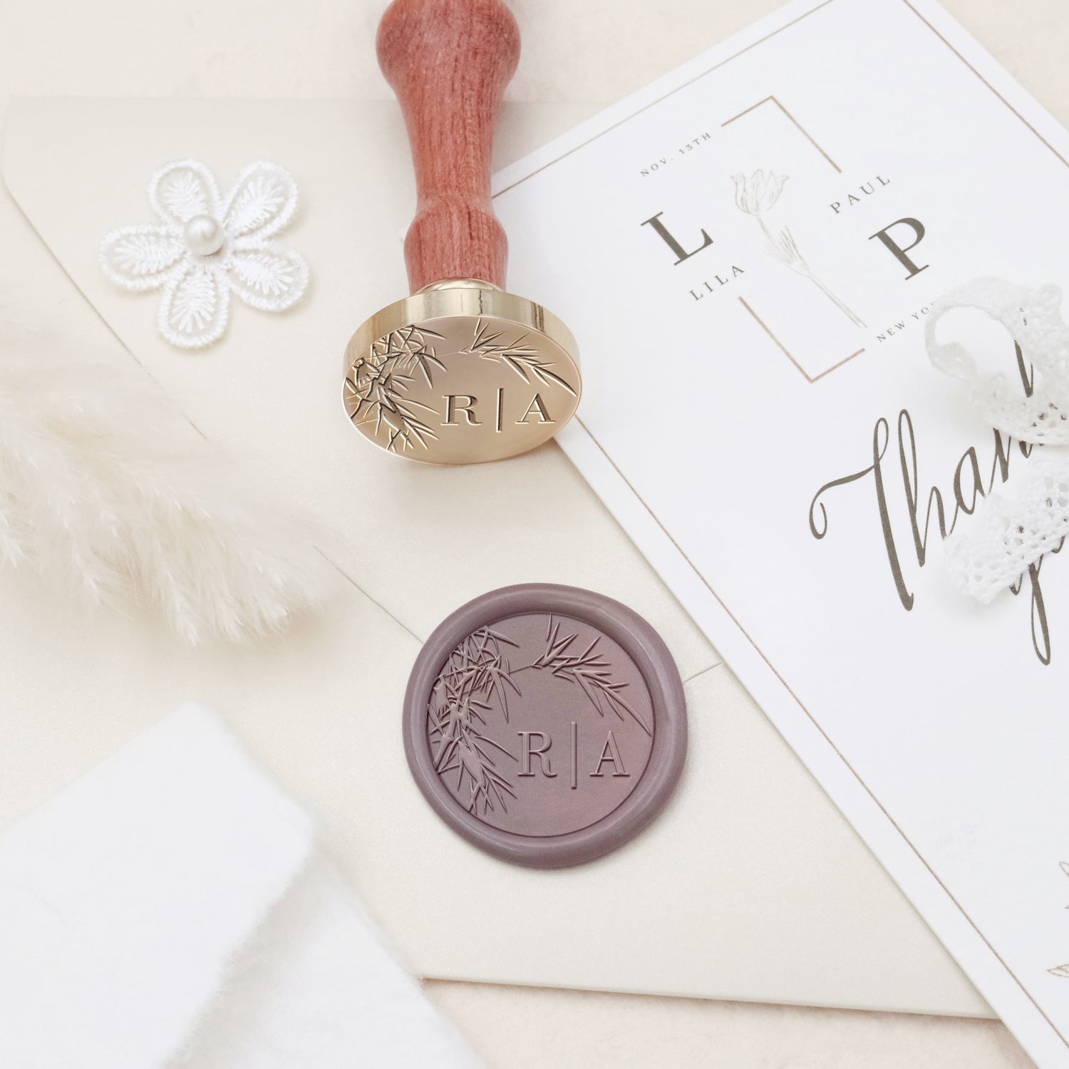 Tampon Encreur de Sceau de Cire Monogramme de Mariage Botanique sans Bordure Personnalisé - Style 17 3