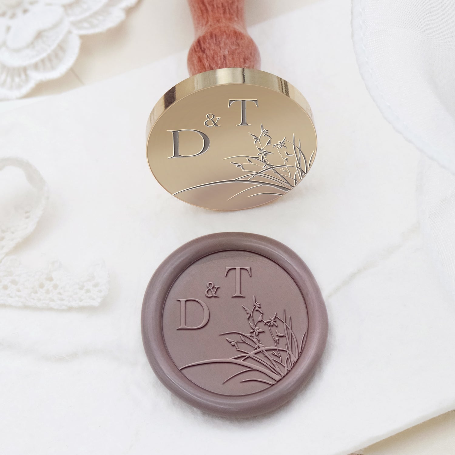 Tampon Encreur Sceau de Cire Monogramme Mariage Botanique Sans Bordure Personnalisé - Style 18 2