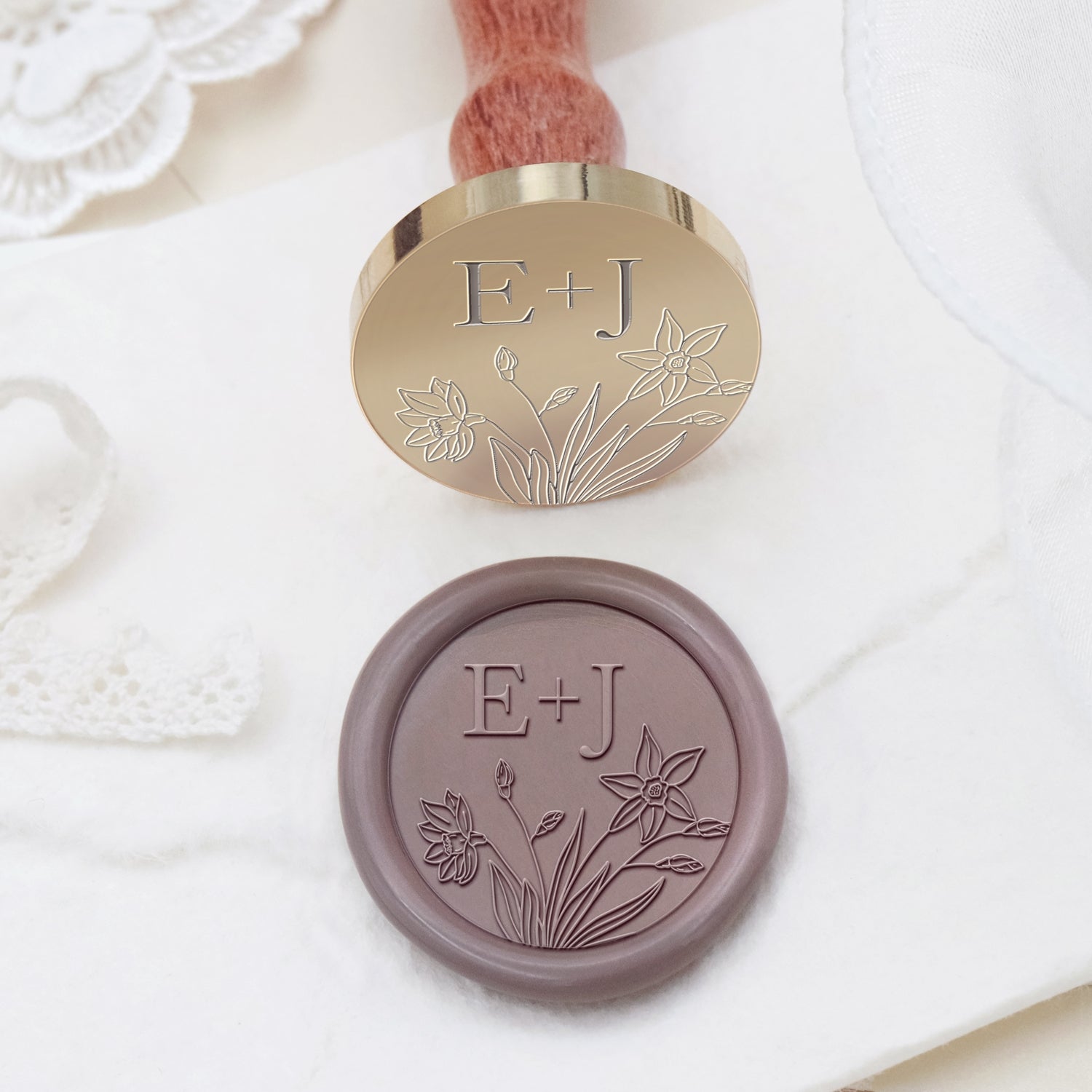 Custom Borderless Botanical Wedding Monogram Wax Seal Stamp - Style 20 2