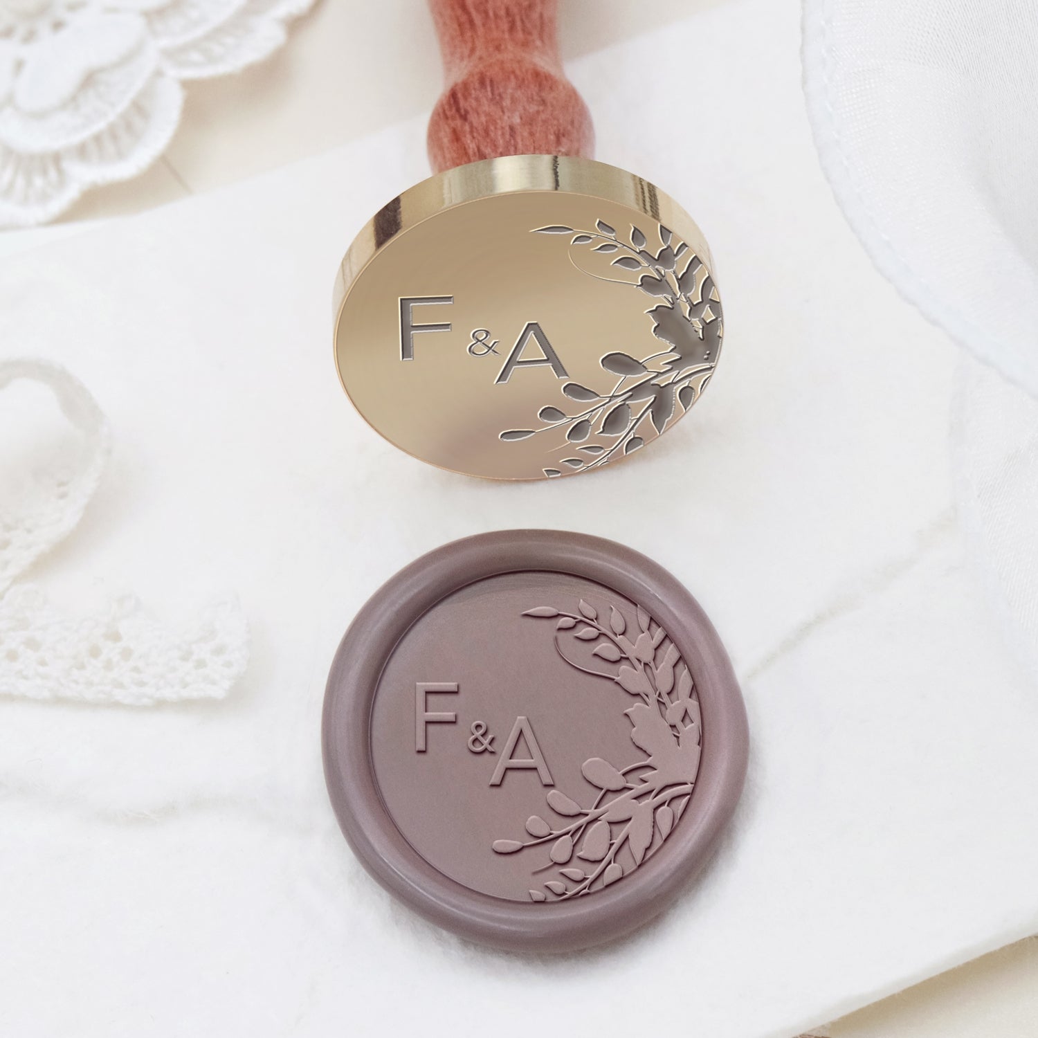 Custom Borderless Botanical Wedding Monogram Wax Seal Stamp - Style 25 2