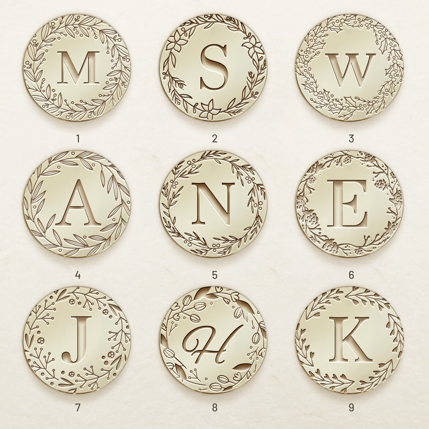 Custom Botanical Border Single Initial Wax Seal Stamp (27 Designs)sku1