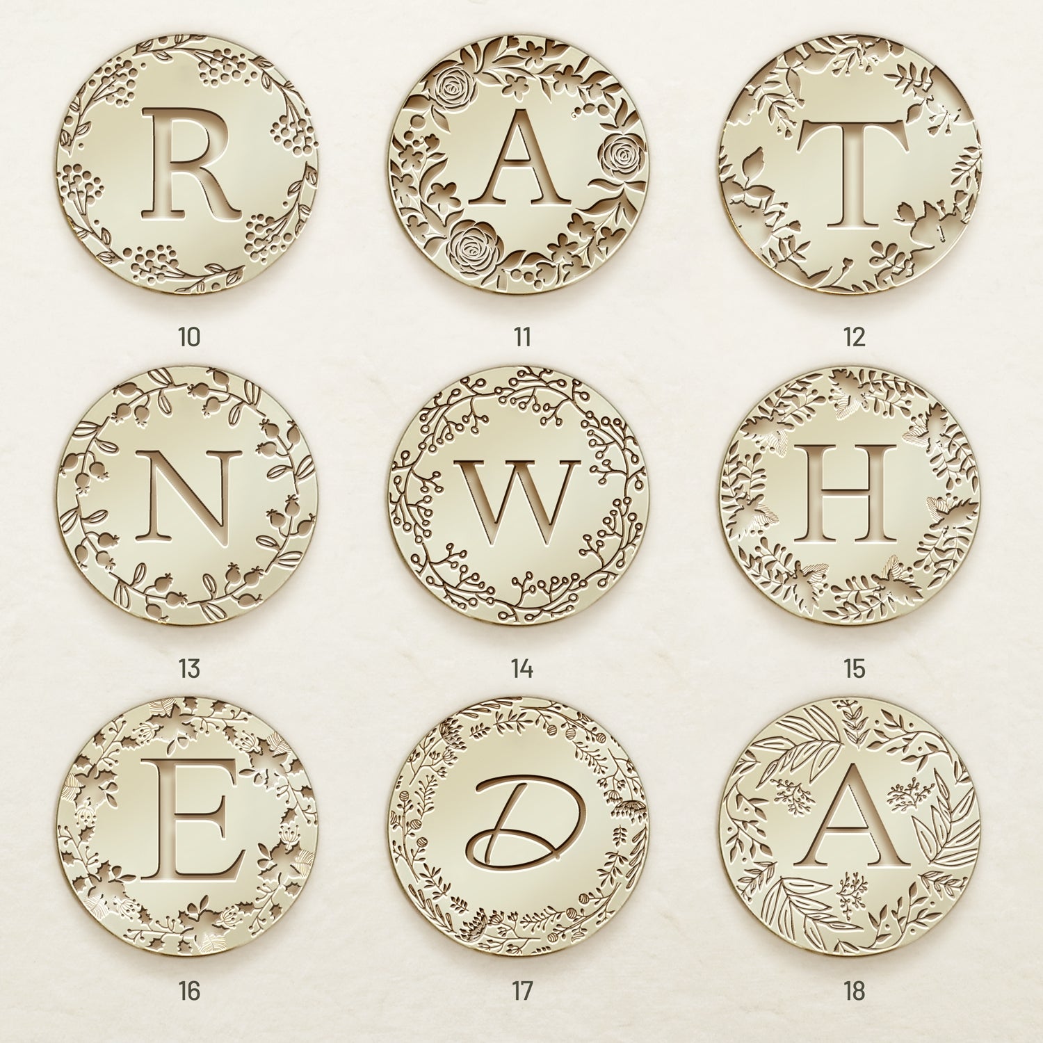 Custom Botanical Border Single Initial Wax Seal Stamp (27 Designs)sku2