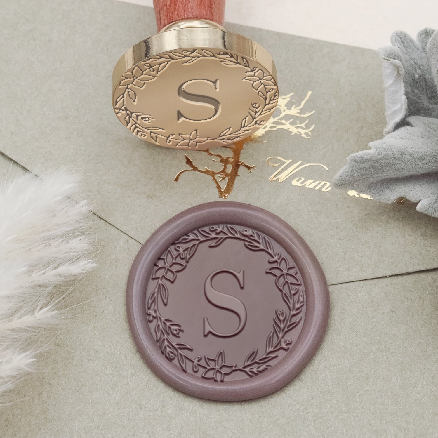Custom Botanical Border Single Initial Wax Seal Stamp (27 Designs)-copy 2