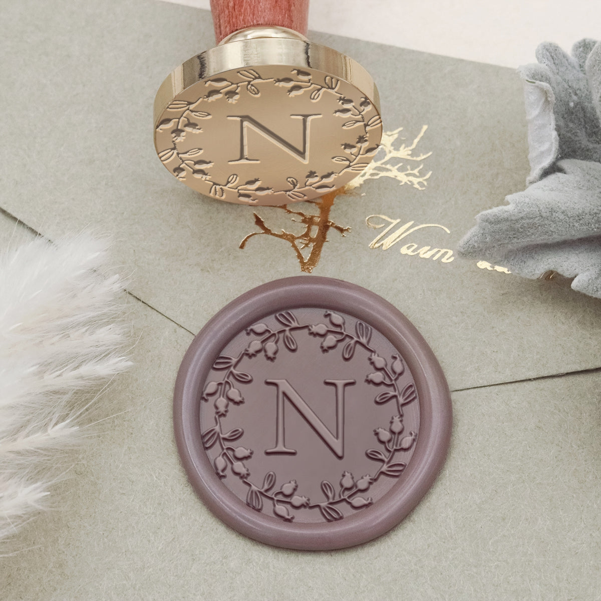 Custom Botanical Border Single Initial Wax Seal Stamp - Style 13 2