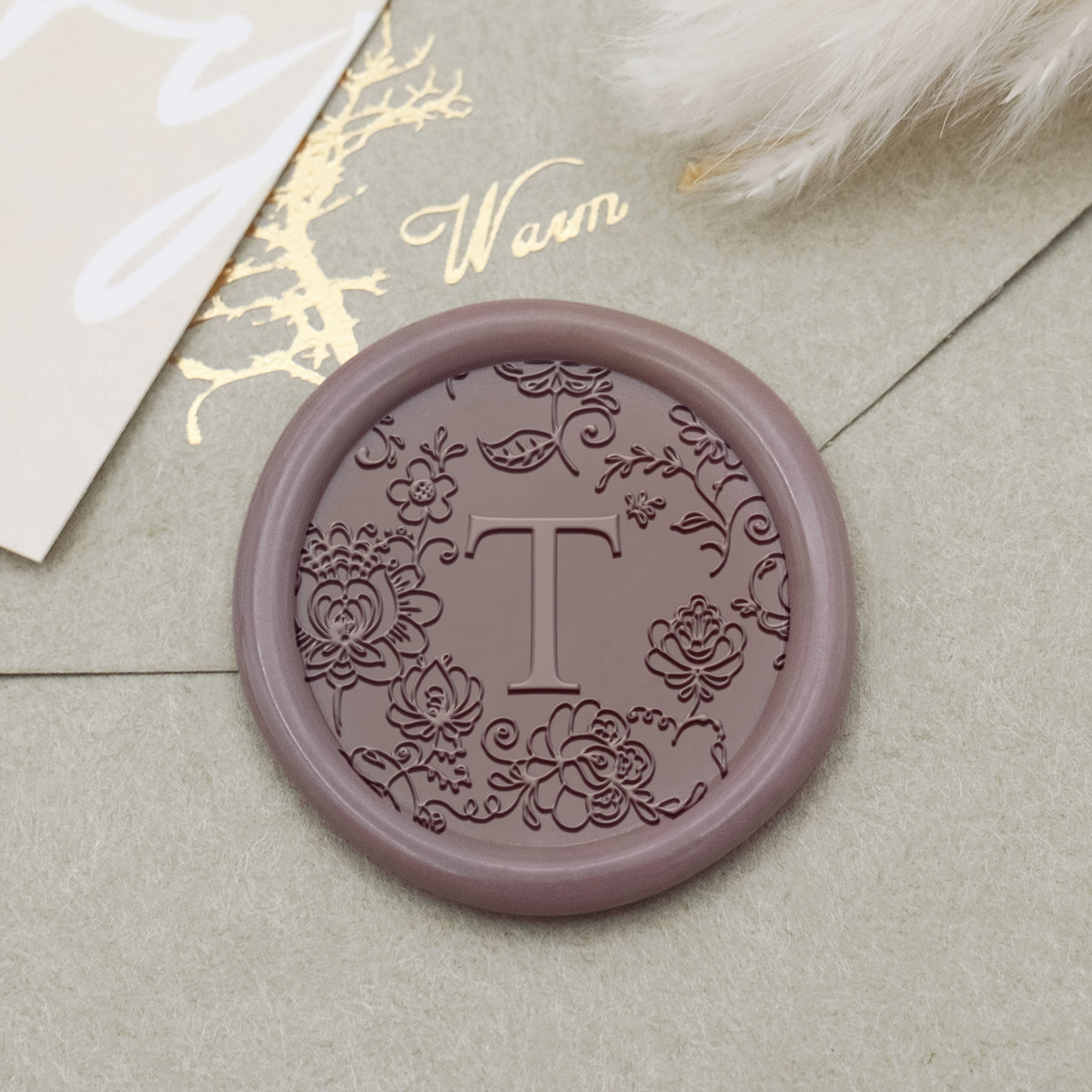 Custom Botanical Border Single Initial Wax Seal Stamp - Style 24 1