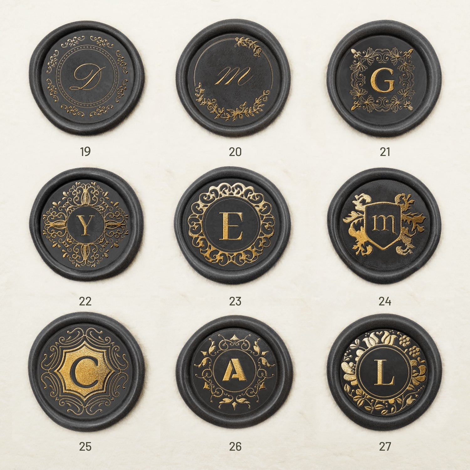 Enigmatic Whispers Custom Initial Wax Seal Stamp (27 Designs) -sku3