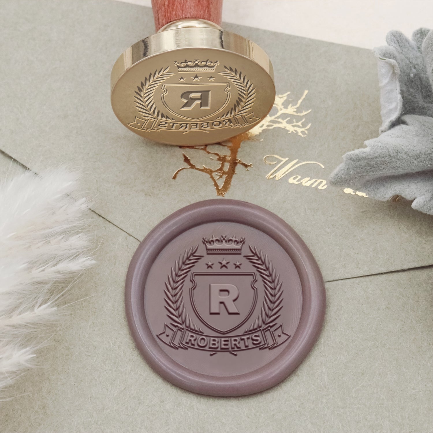Tampon encreur sceau de cire blason familial personnalisé 1-2