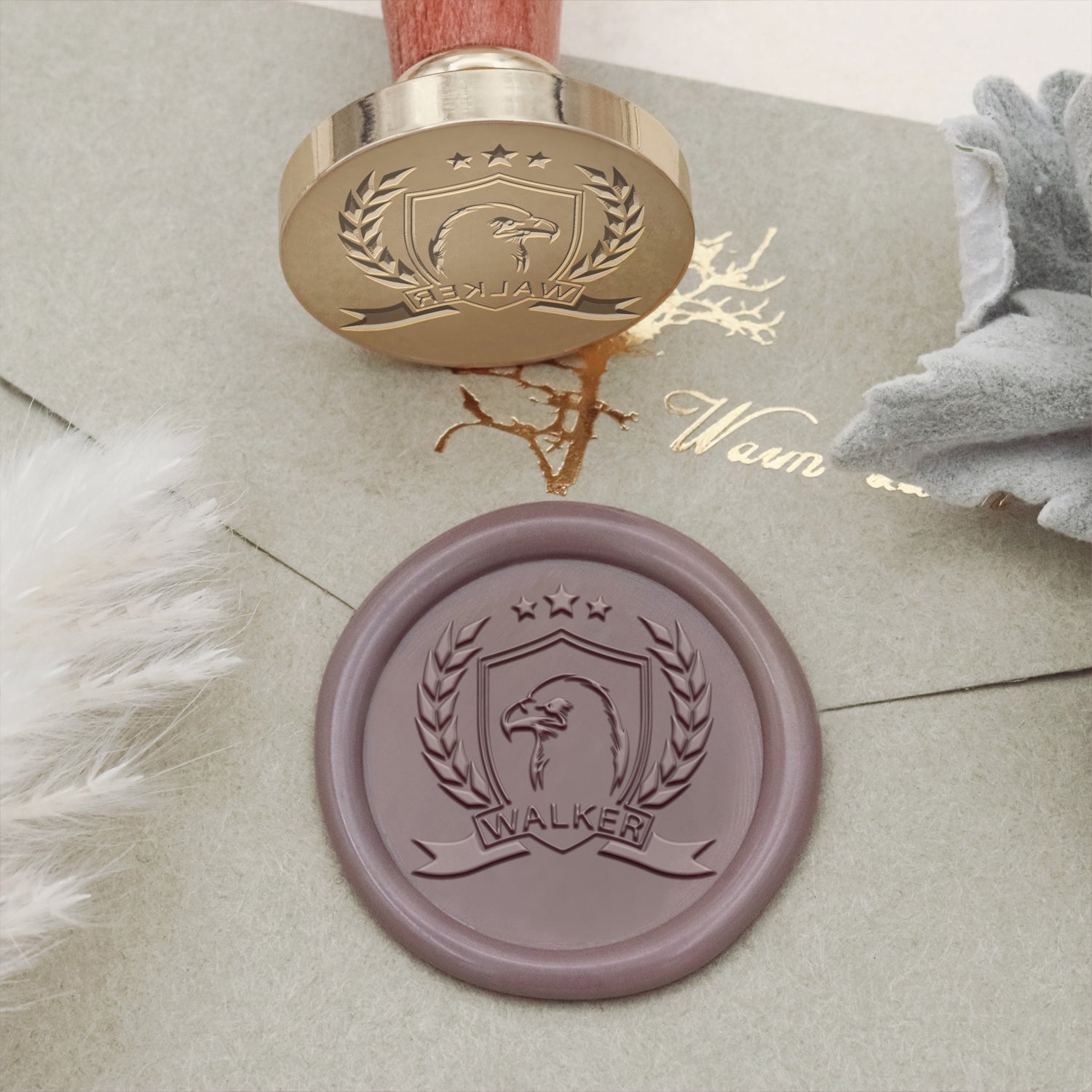 Tampon encreur personnalisé sceau de cire blason aigle famille Walker