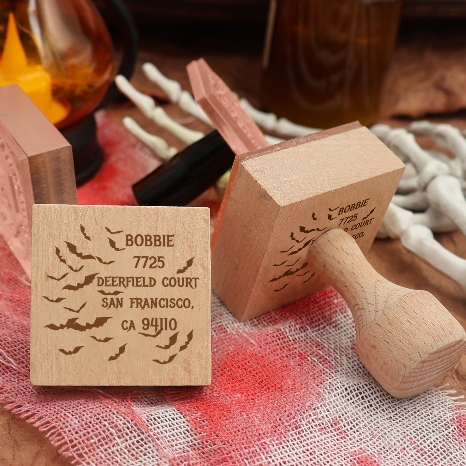 Tampon en caoutchouc d'adresse Halloween Essaim de Chauves-souris Personnalisé3