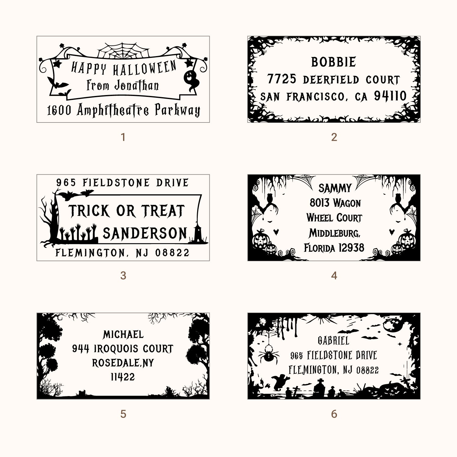 Tampon en Caoutchouc de Retour d'Adresse Halloween Rectangulaire Personnalisé (27 Designs)-sku