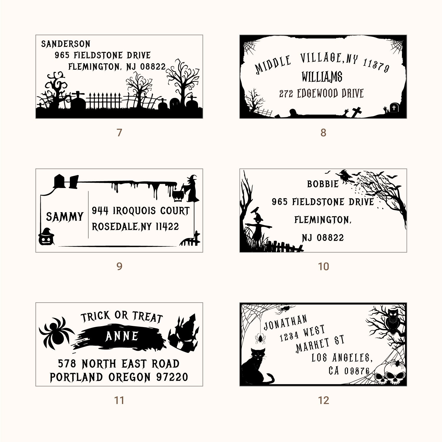 Tampon en Caoutchouc Rectangulaire Halloween Adresse Retour Personnalisé (27 Designs)-sku2