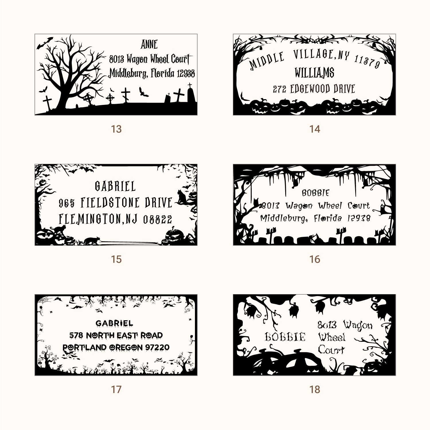 Tampon en Caoutchouc Rectangulaire Personnalisé Adresse de Retour Halloween (27 Modèles)-sku3