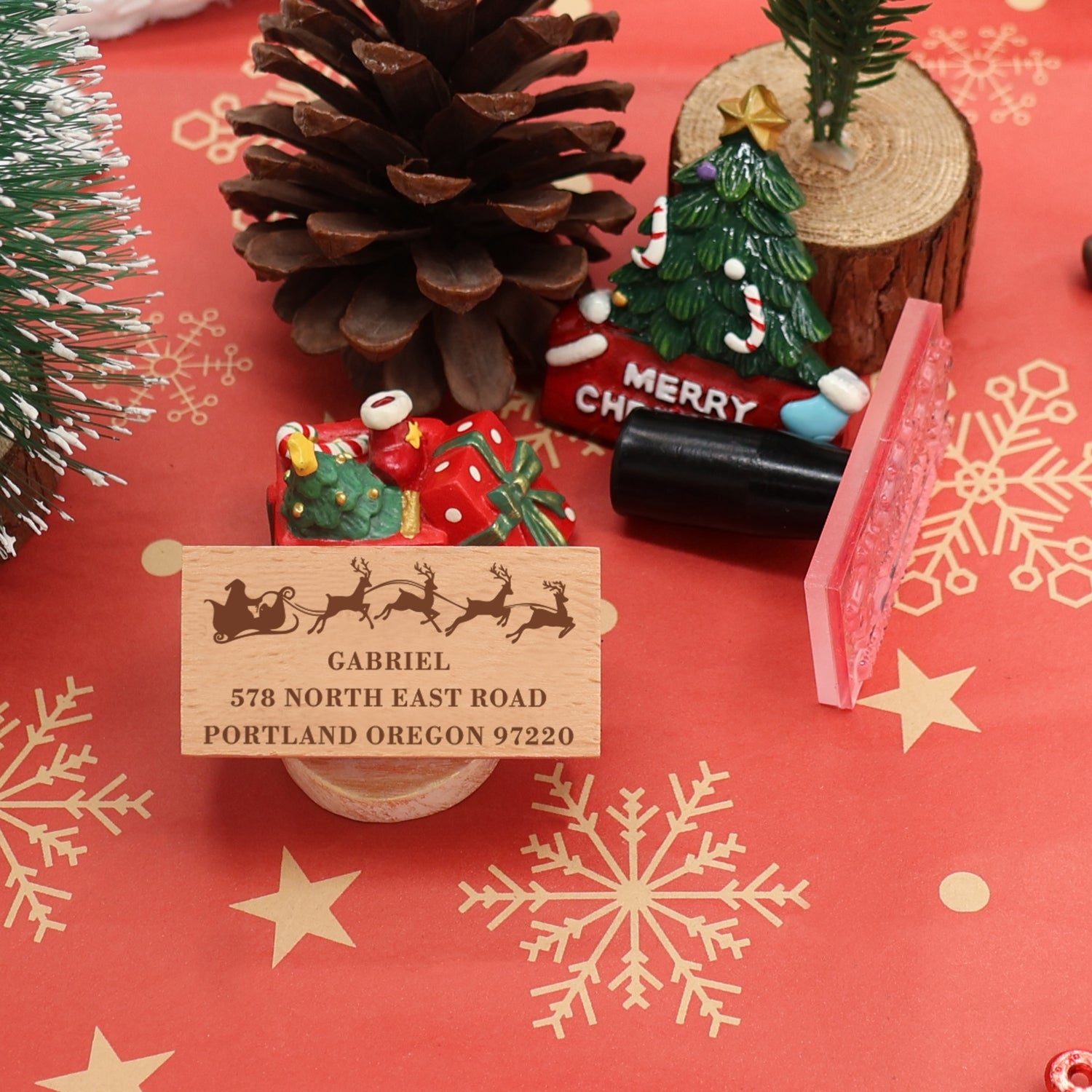 Tampon En Caoutchouc d'Adresse Rectangle de Noël Personnalisé (27 Designs)1