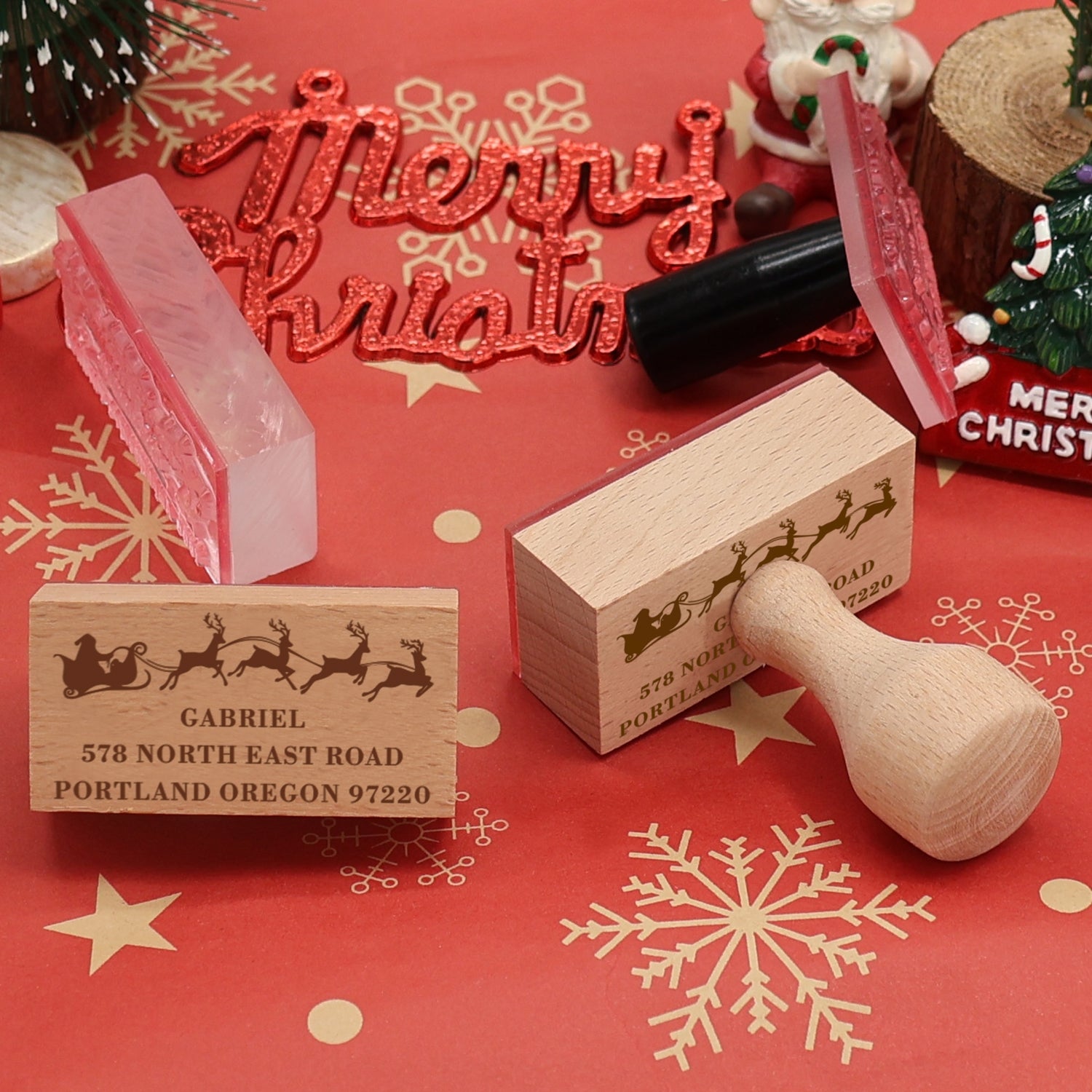 Tampon en Caoutchouc d'Adresse Rectangle de Noël Personnalisé (27 Modèles)3