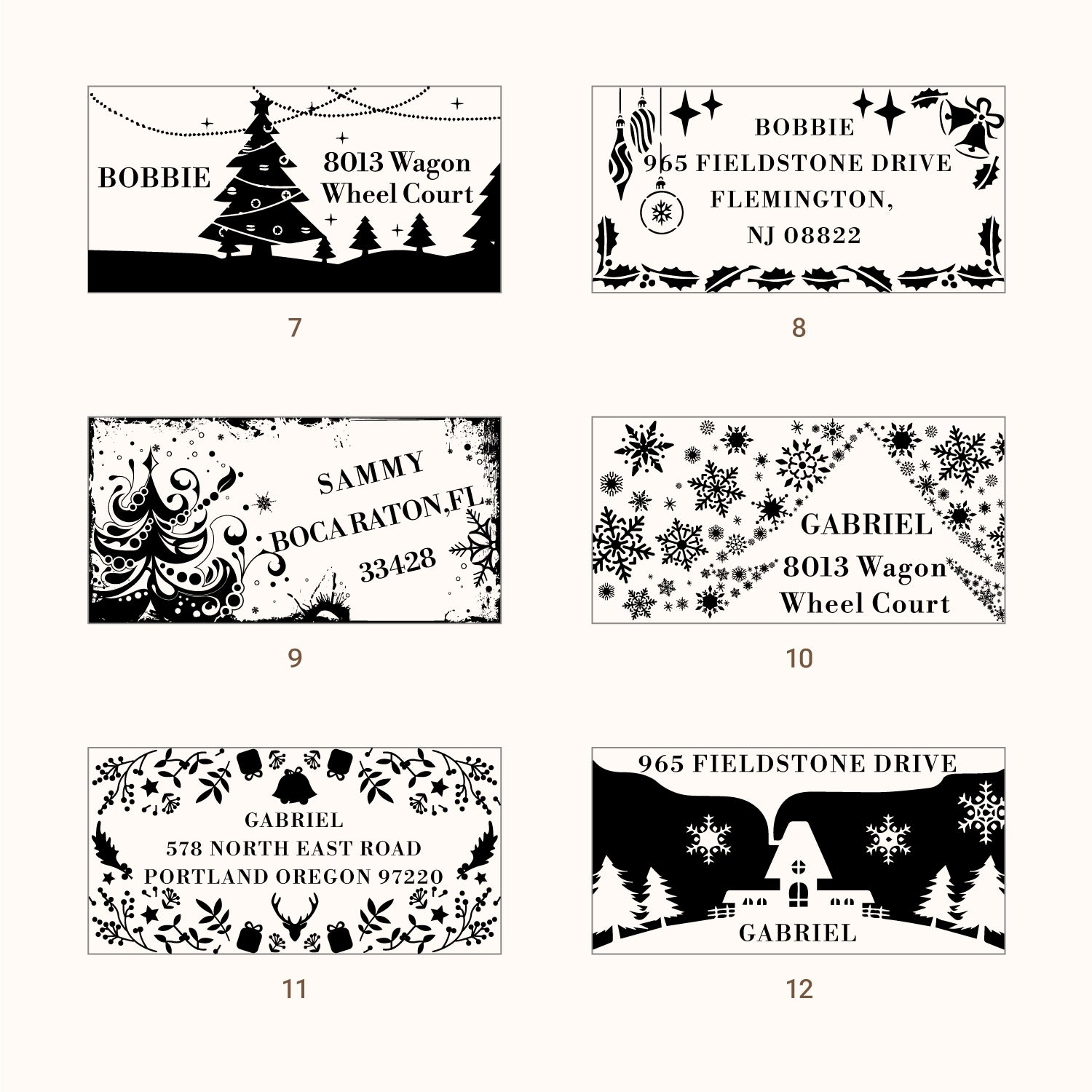 Tampon en Caoutchouc d'Adresse Rectangle de Noël Personnalisé (27 Designs)22