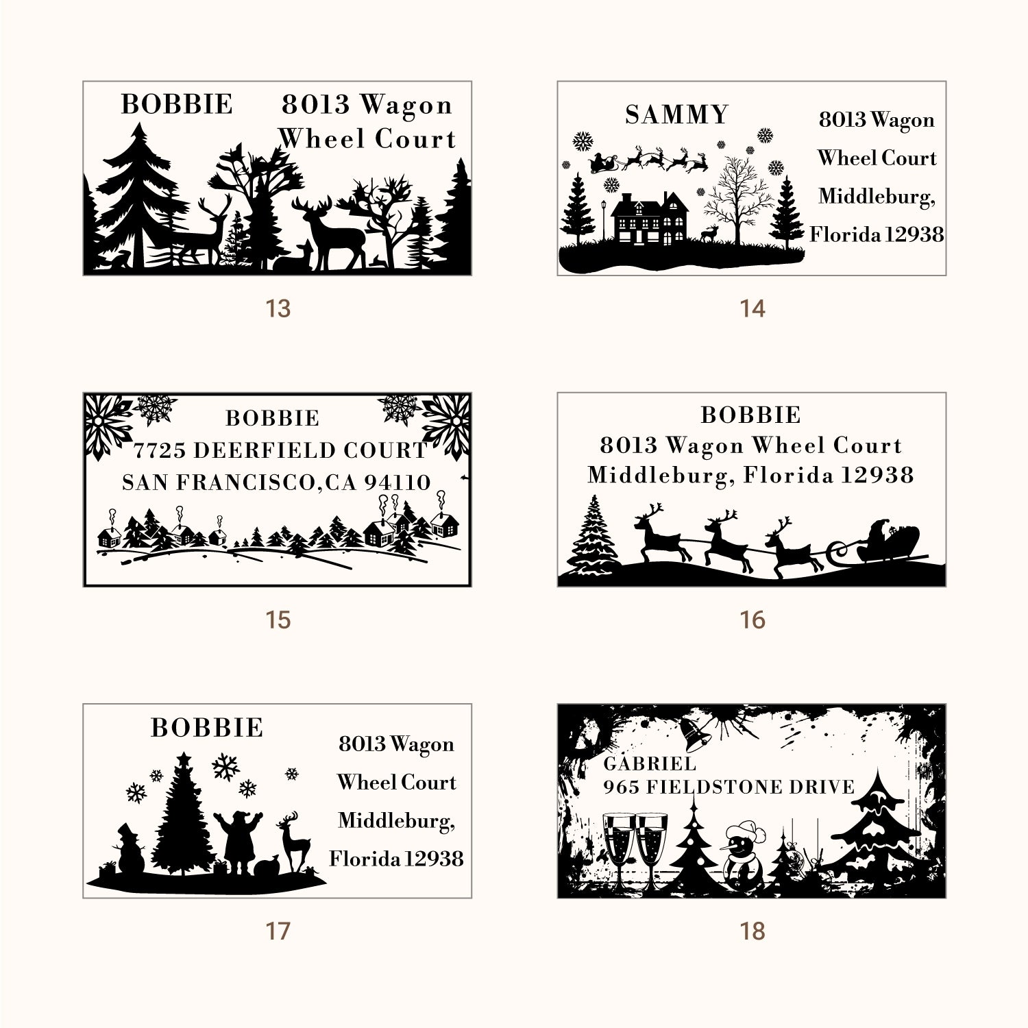 Tampon en Caoutchouc d'Adresse Rectangulaire de Noël Personnalisé (27 Modèles)33