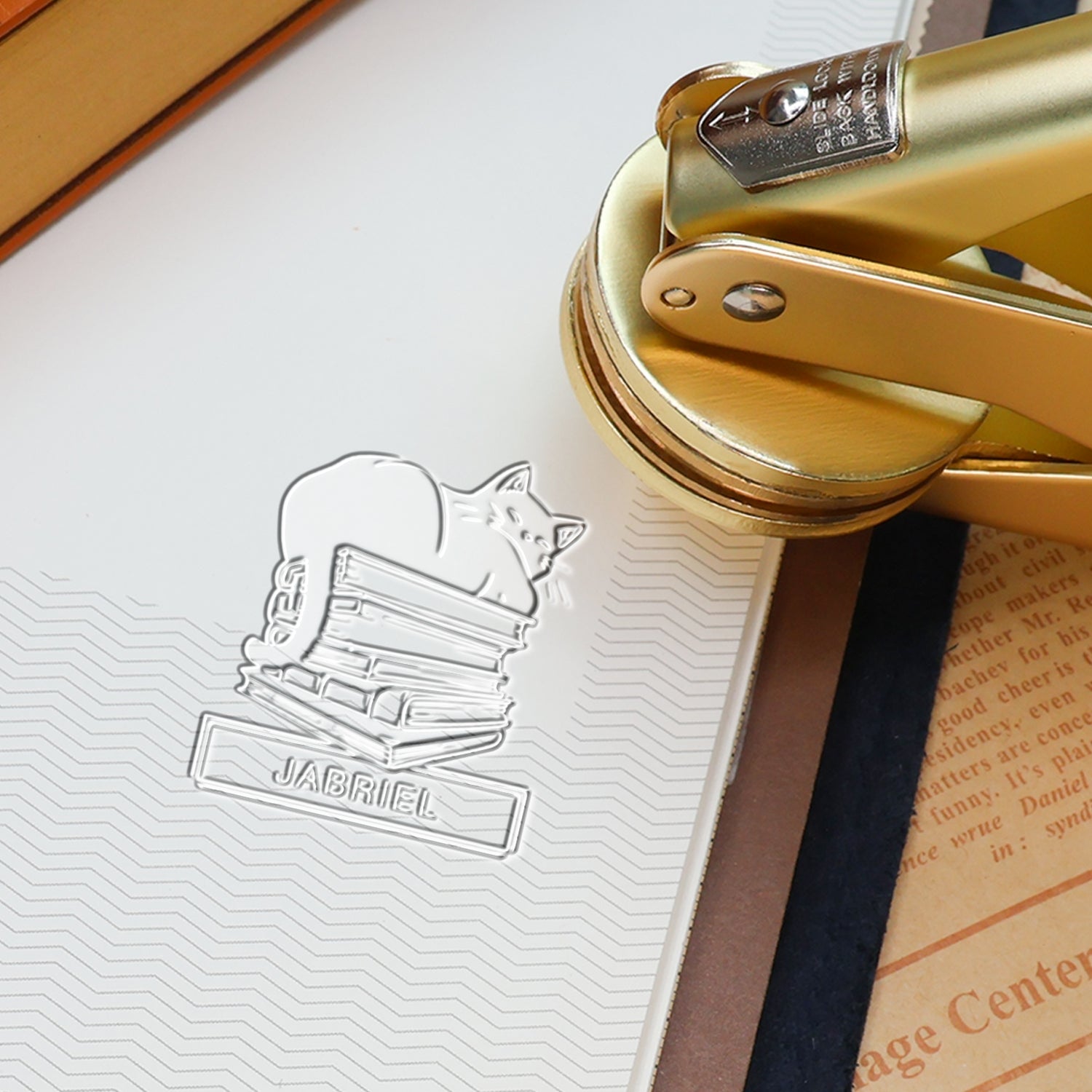 Timbre à sec de livre de chat personnalisé Timbre à sec de livre de chat personnalisé231