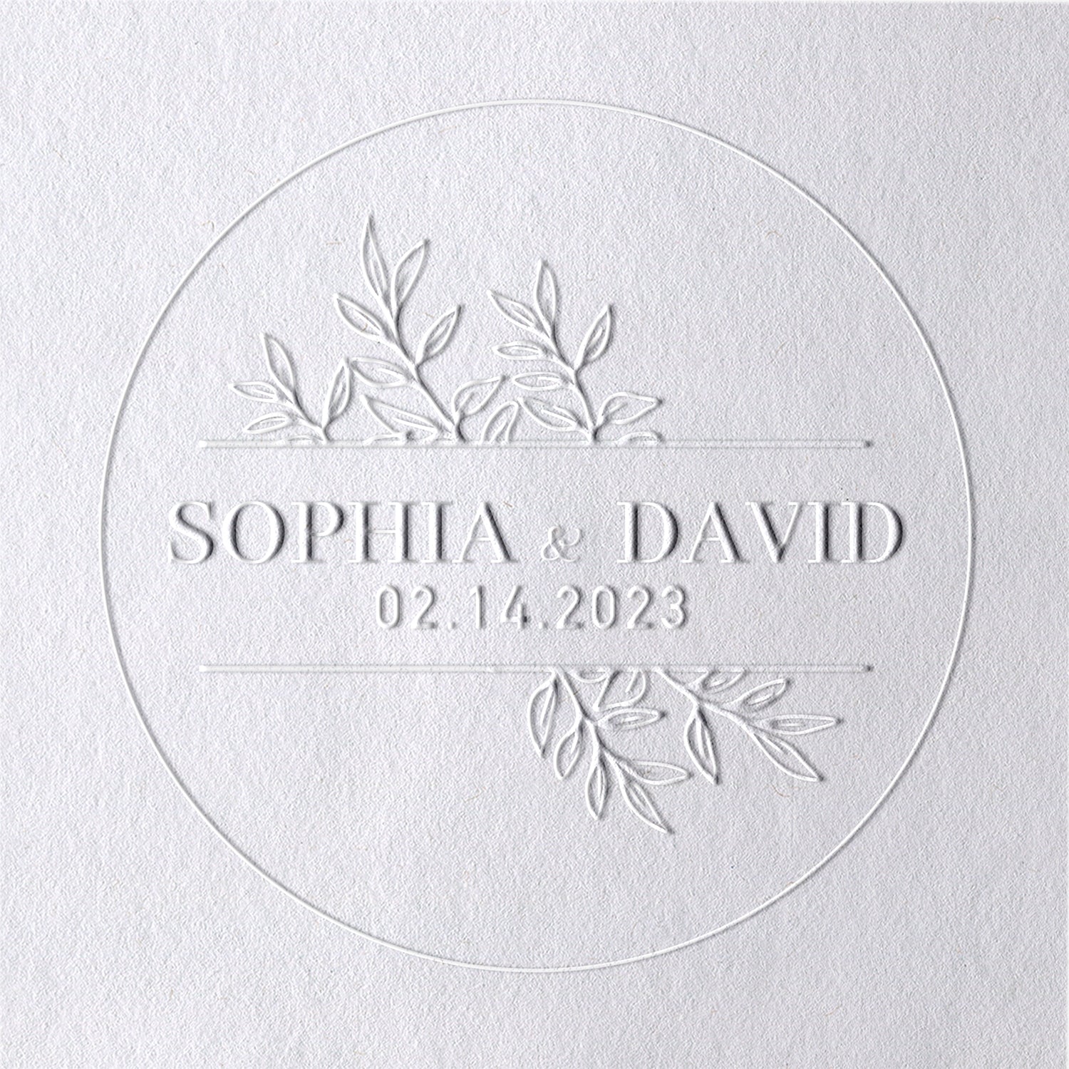 Custom Leaves Wedding Name and Date Embosser 811