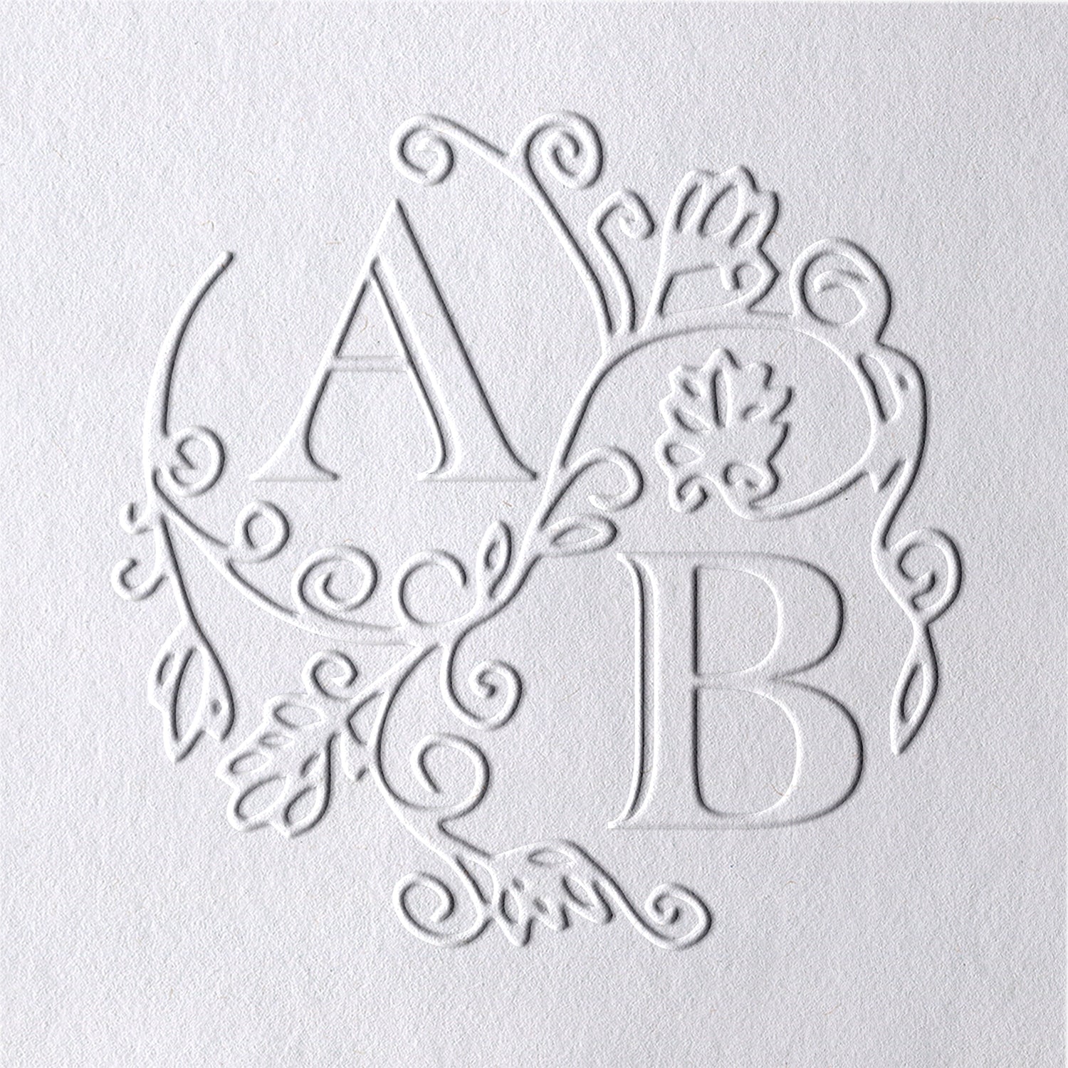 Timbre à sec personnalisé monogramme diagonal initiales et cercle botanique 321