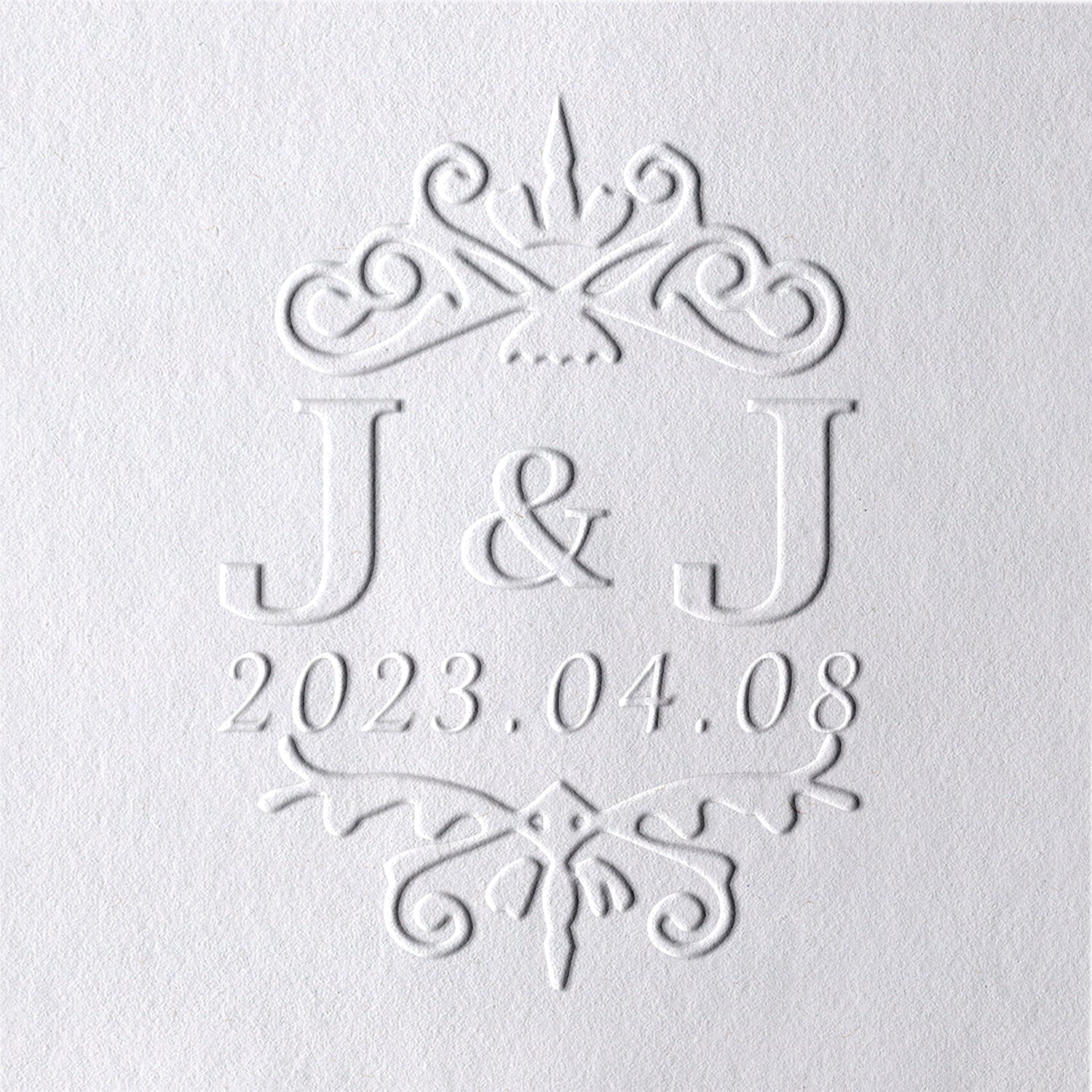 Timbre à sec de Mariage Personnalisé avec Doubles Initiales et Date Monogramme 331