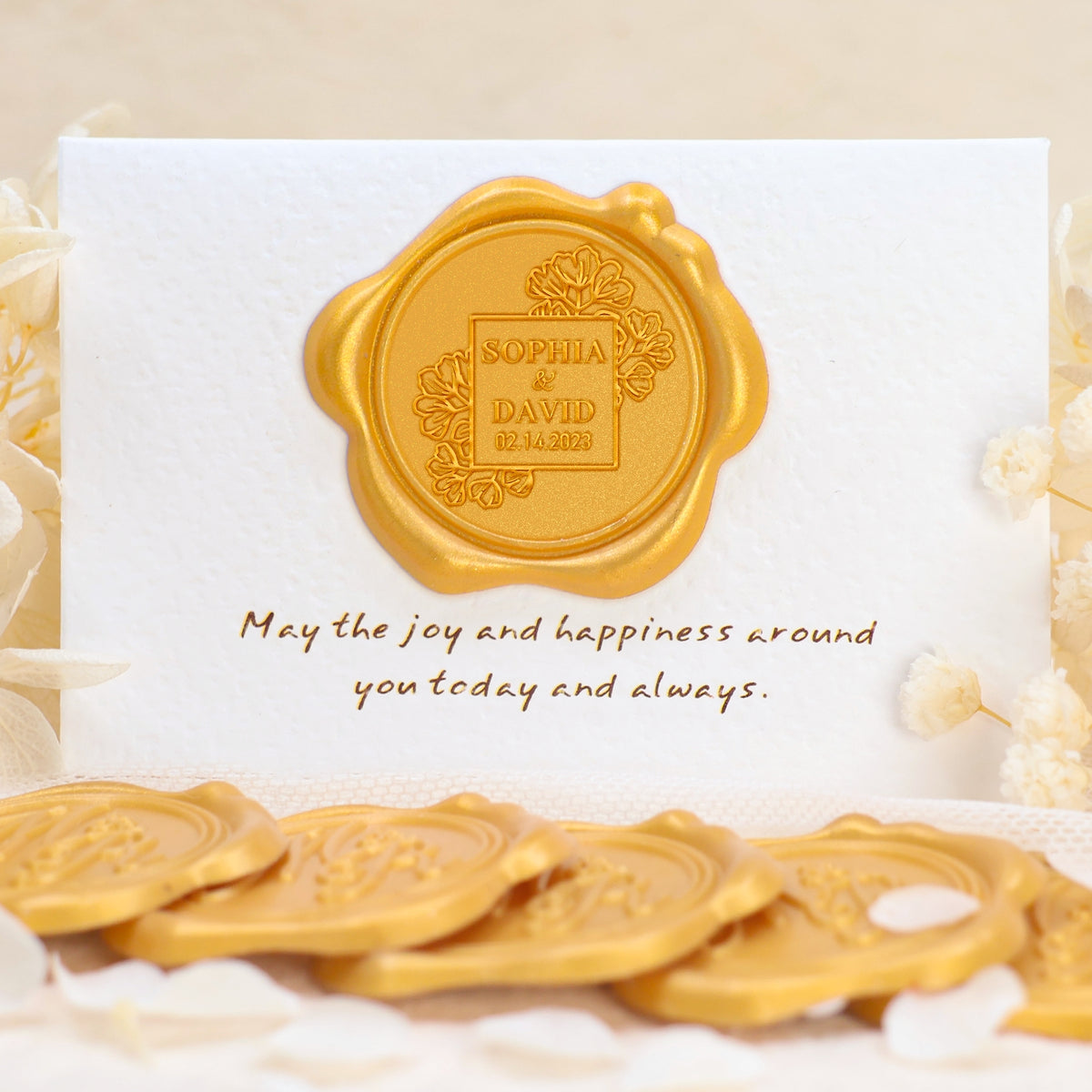 Custom Bloom Rose Wedding Name and Date Wax Seal Stickers 1-7