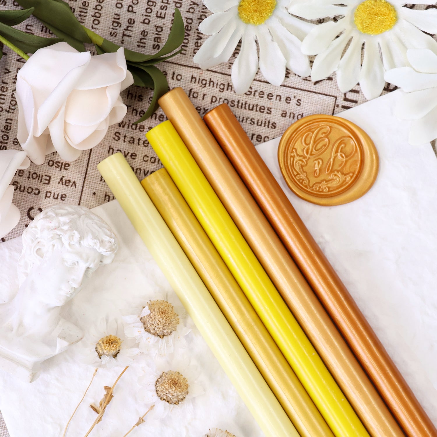 Ensemble de Bâtons de Cire à Cacheter Jaune (20 Pièces Aléatoires)1