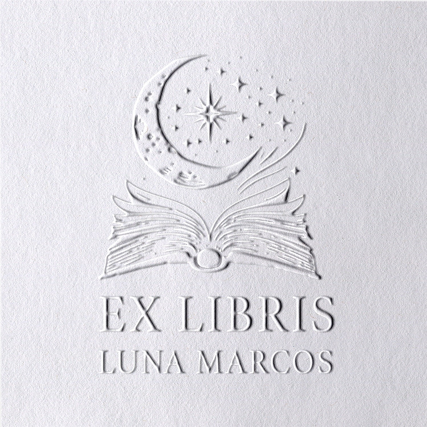Timbre à sec personnalisé Lune et Étoiles Ex-libris pour Livre2