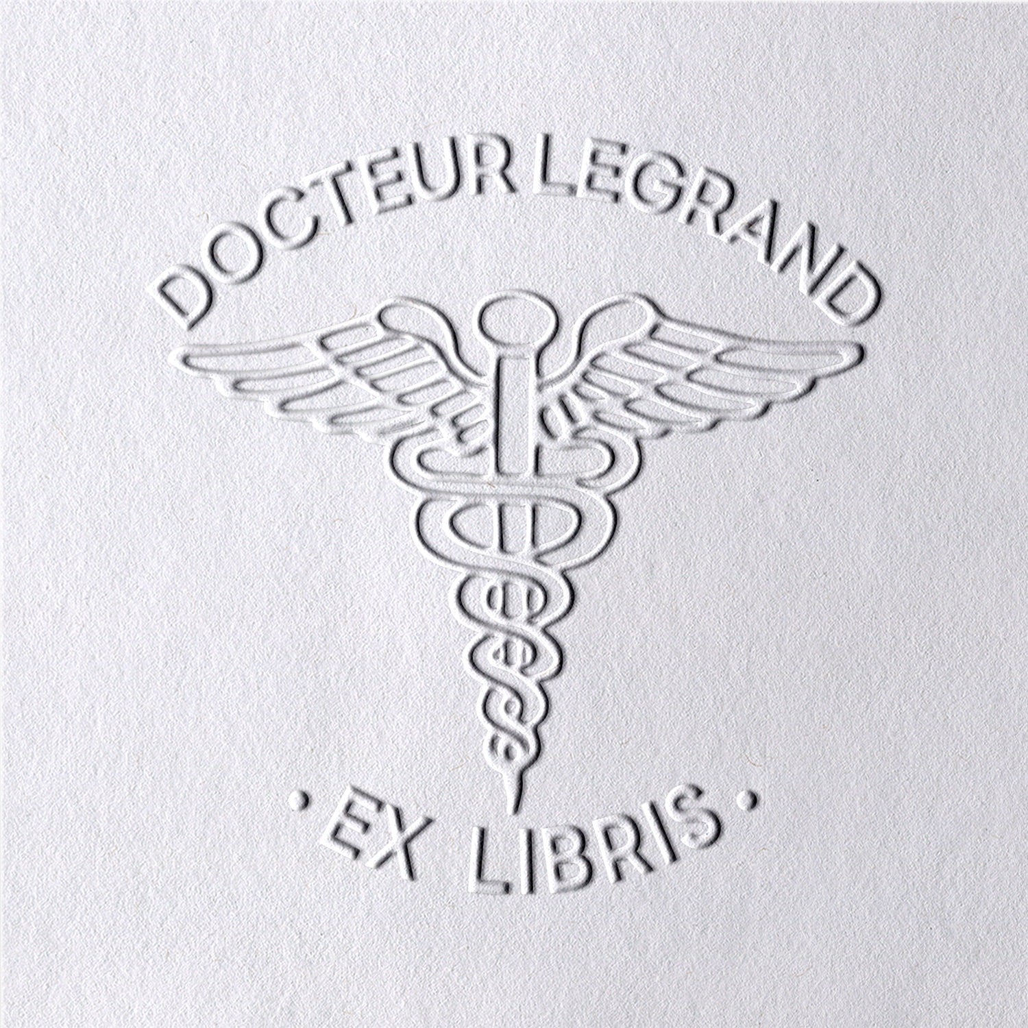 Timbre à Sec de Livre Ex-Libris Caducée Personnalisé2