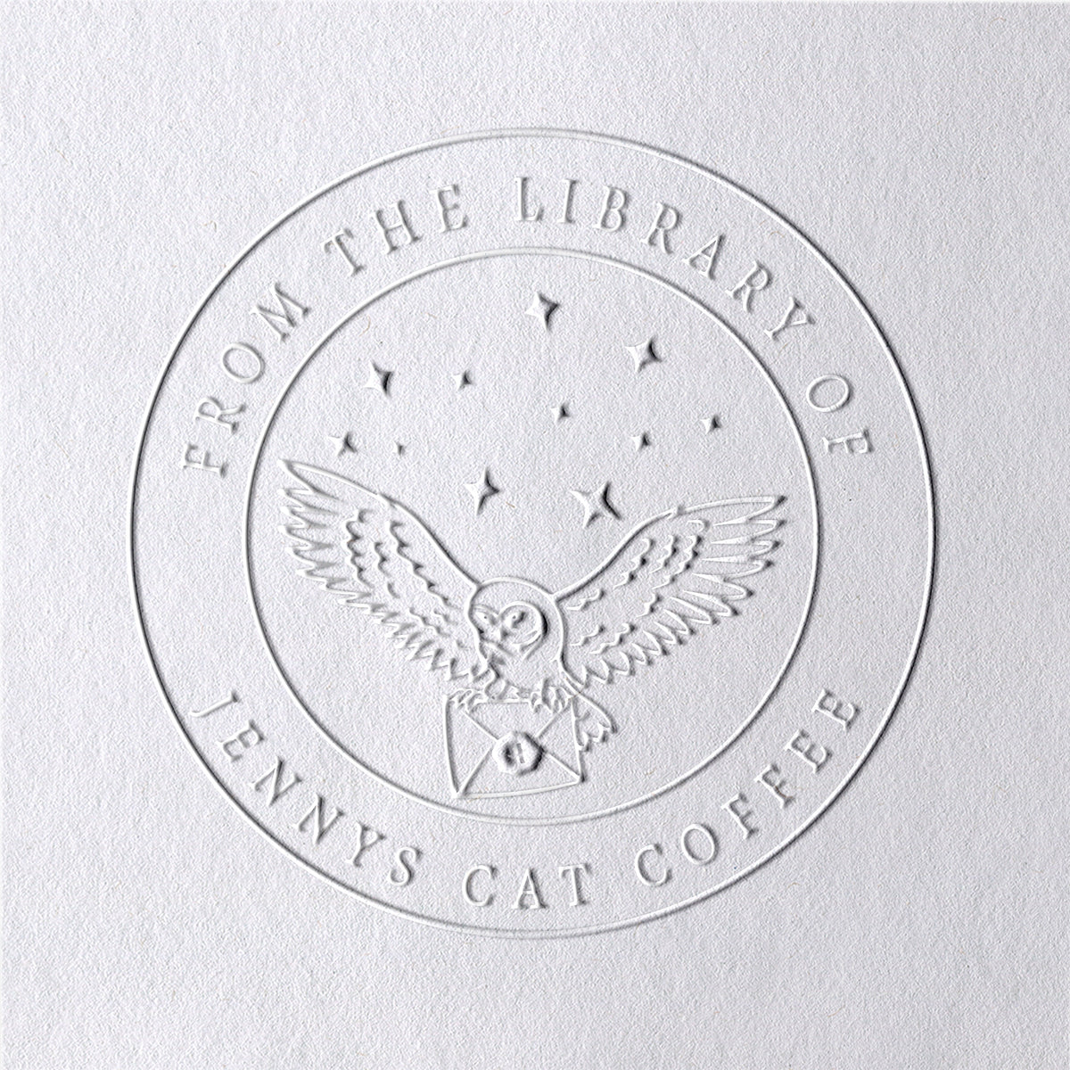 Timbre à sec de livre personnalisé Aigle et Étoiles de la bibliothèque2