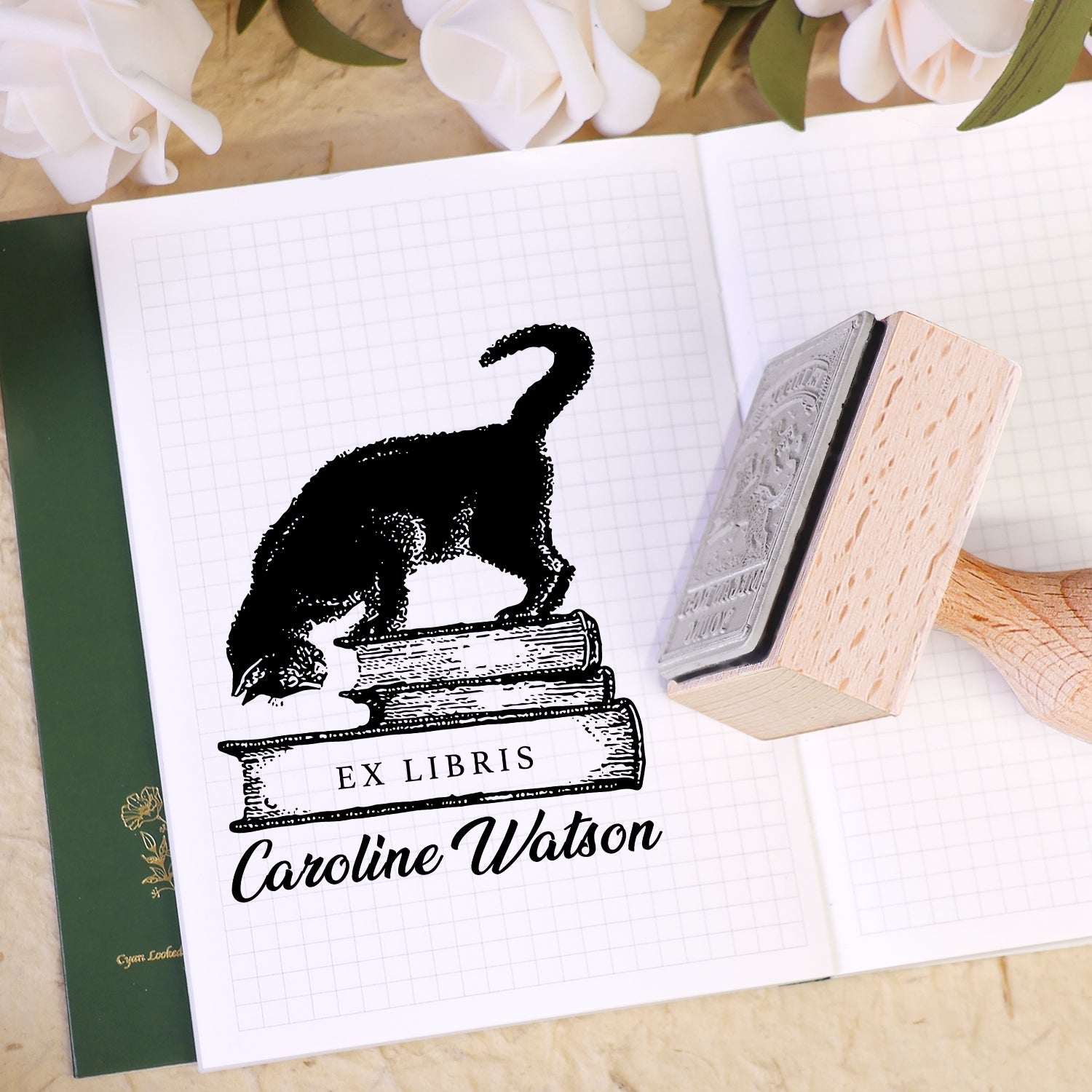 Tampon En Caoutchouc Bois Livre Ex-Libris Hirondelle Volante Jumelle Personnalisé